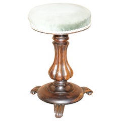 Tabouret de piano ancien en bois de feuillus William IV vers 1830 avec base décorative