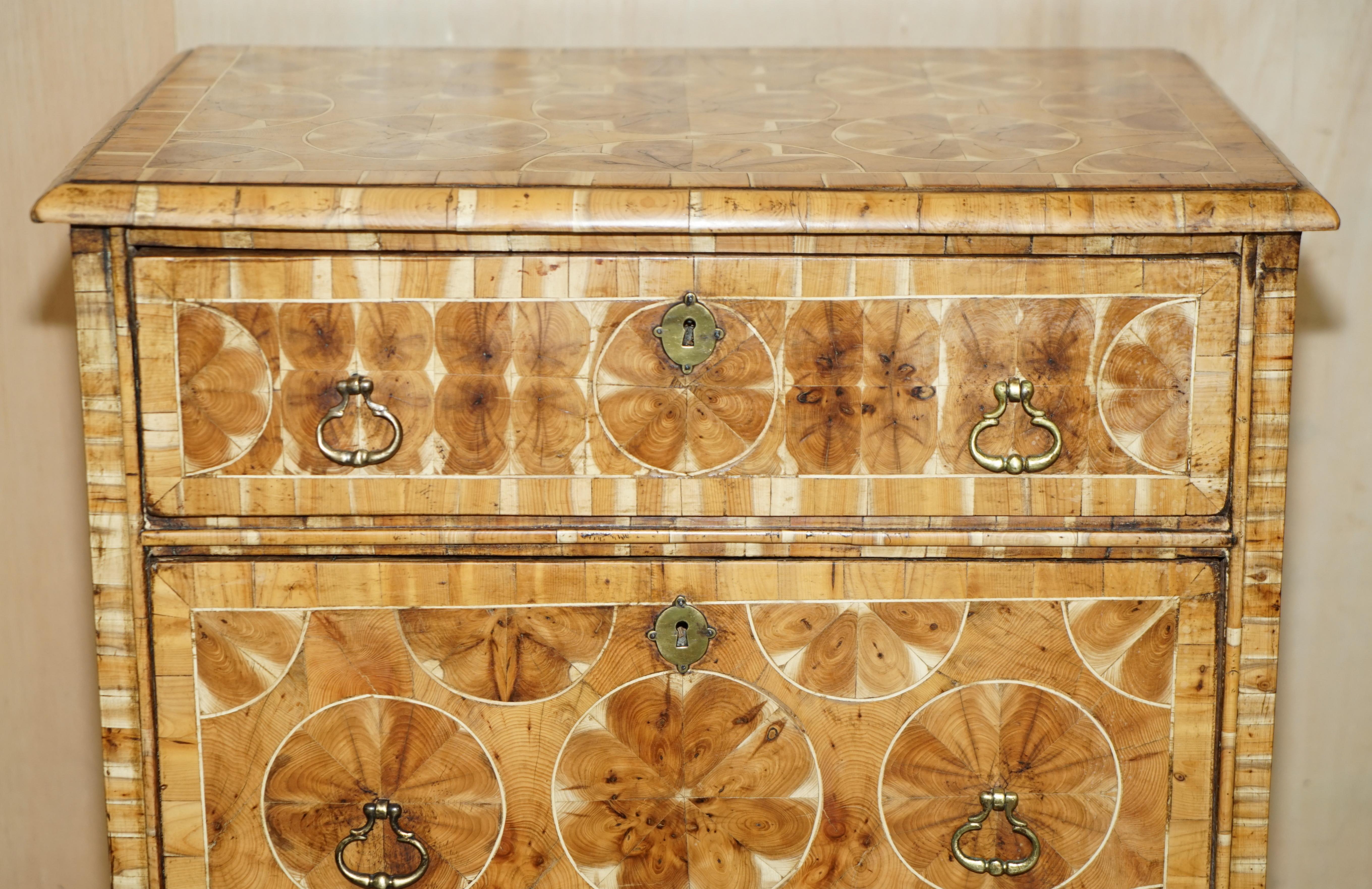 Fine Antique William & Mary Cir 1700 Kiefer Auster Laburnum Holz Kommode von Schubladen (Englisch) im Angebot