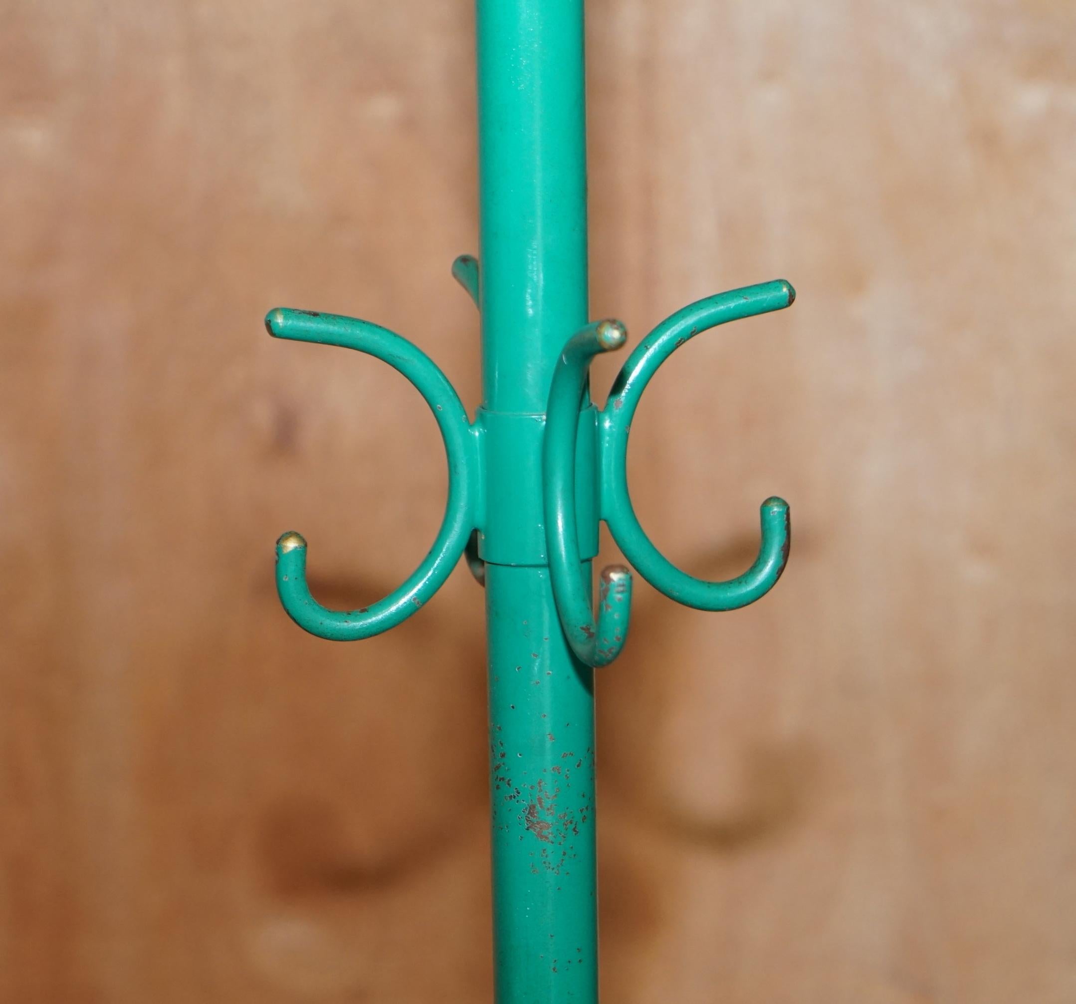 French Fine Antique Wrought Iron Green Paint & Gold Leaf Painted Victorian Coat Stand For Sale