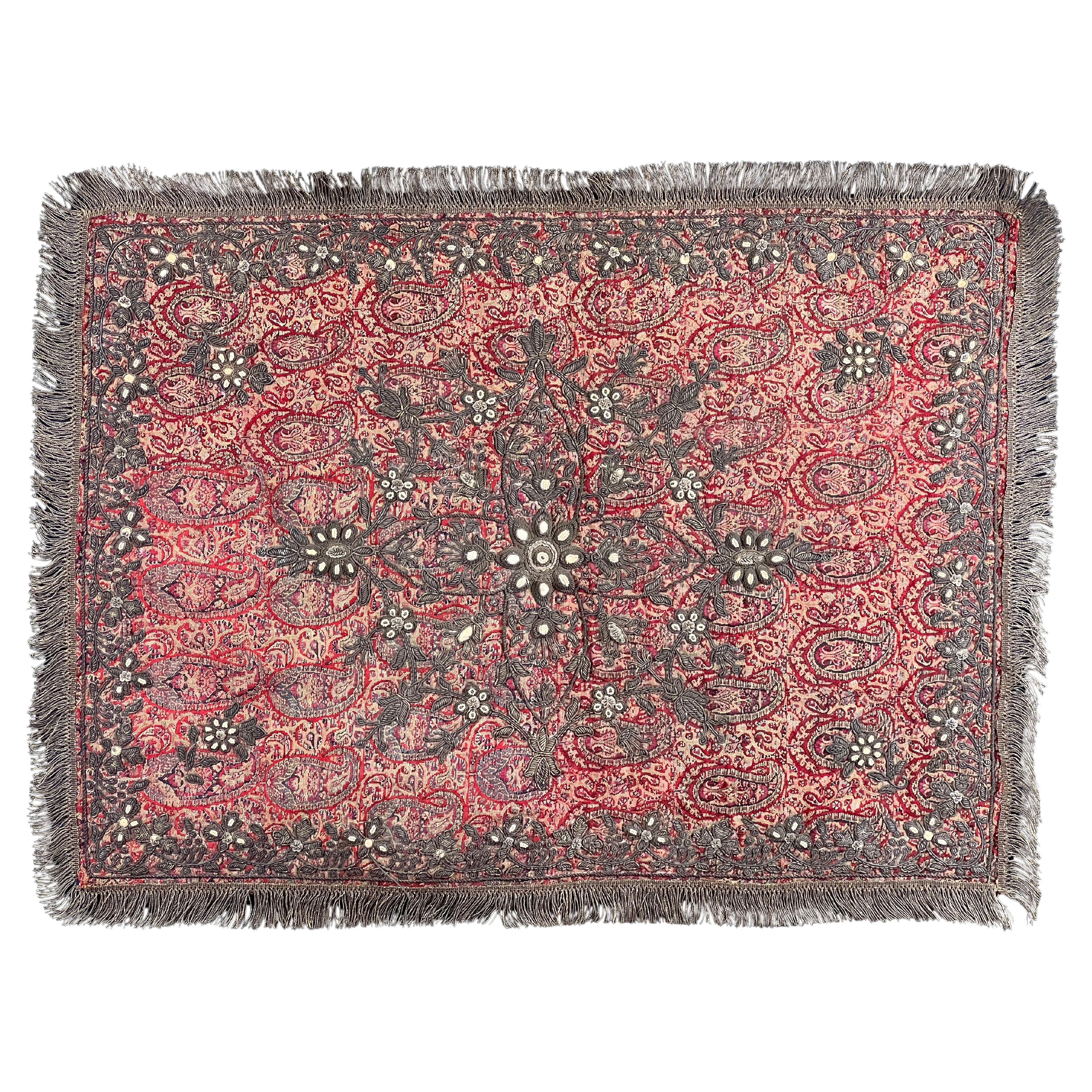 Fine Antique Zardozi Embroidered Panel  Kashmir c. Late 19th Century