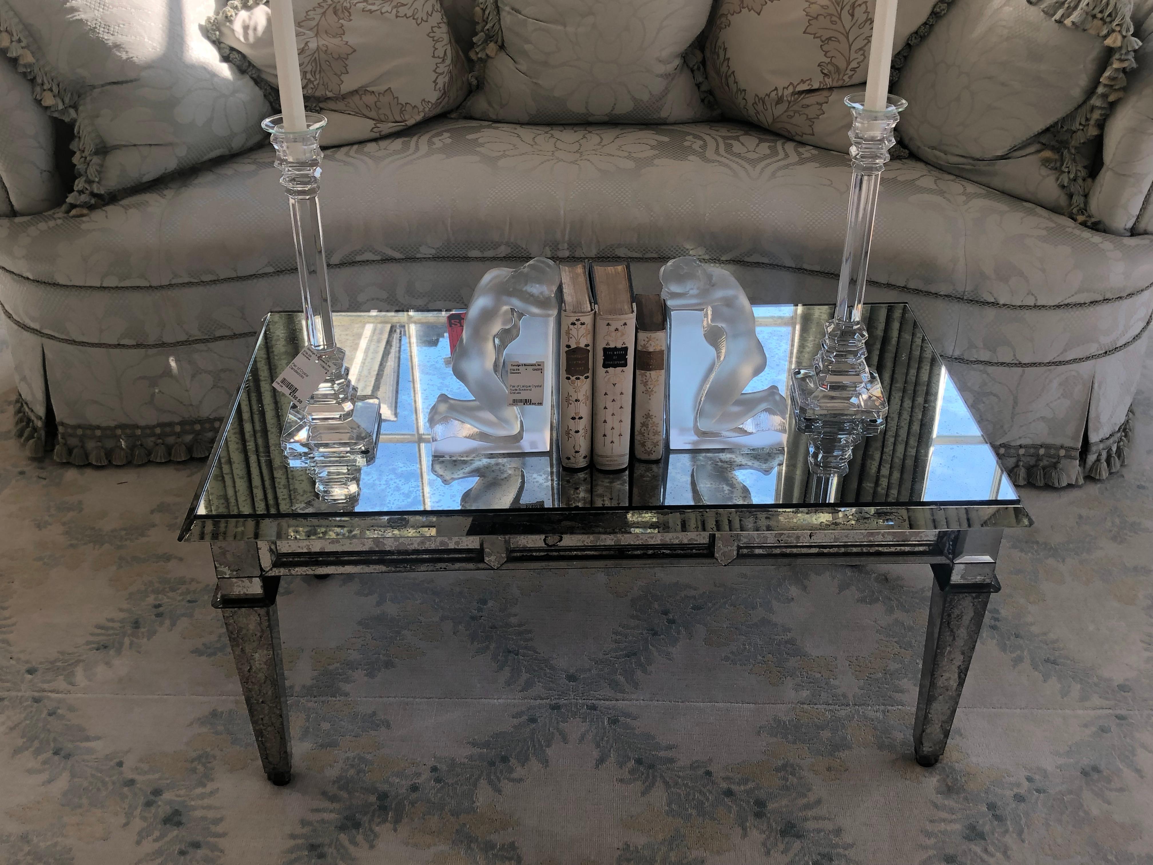 Late 20th Century Fine Antiqued Mirror Glass Coffee Table in Hollywood Regency Style