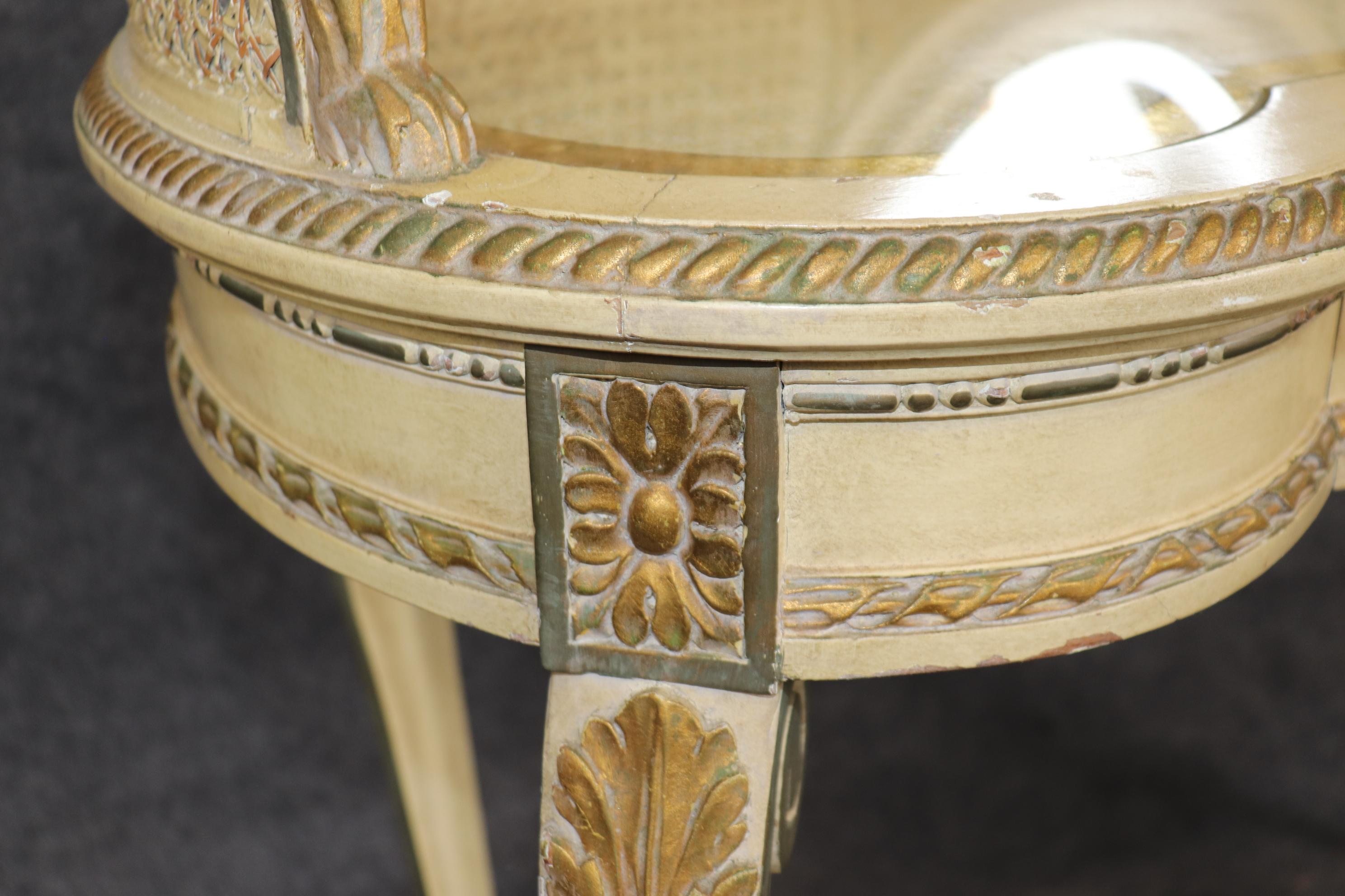Vanité et tabouret assortis Antuque French Cane Creme Painted Louis ladies XV Vanity and Matching Stool 6