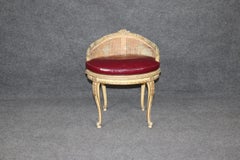 Fine Antuque French Cane Creme Painted Louis ladies XV Vanity and Matching Stool
