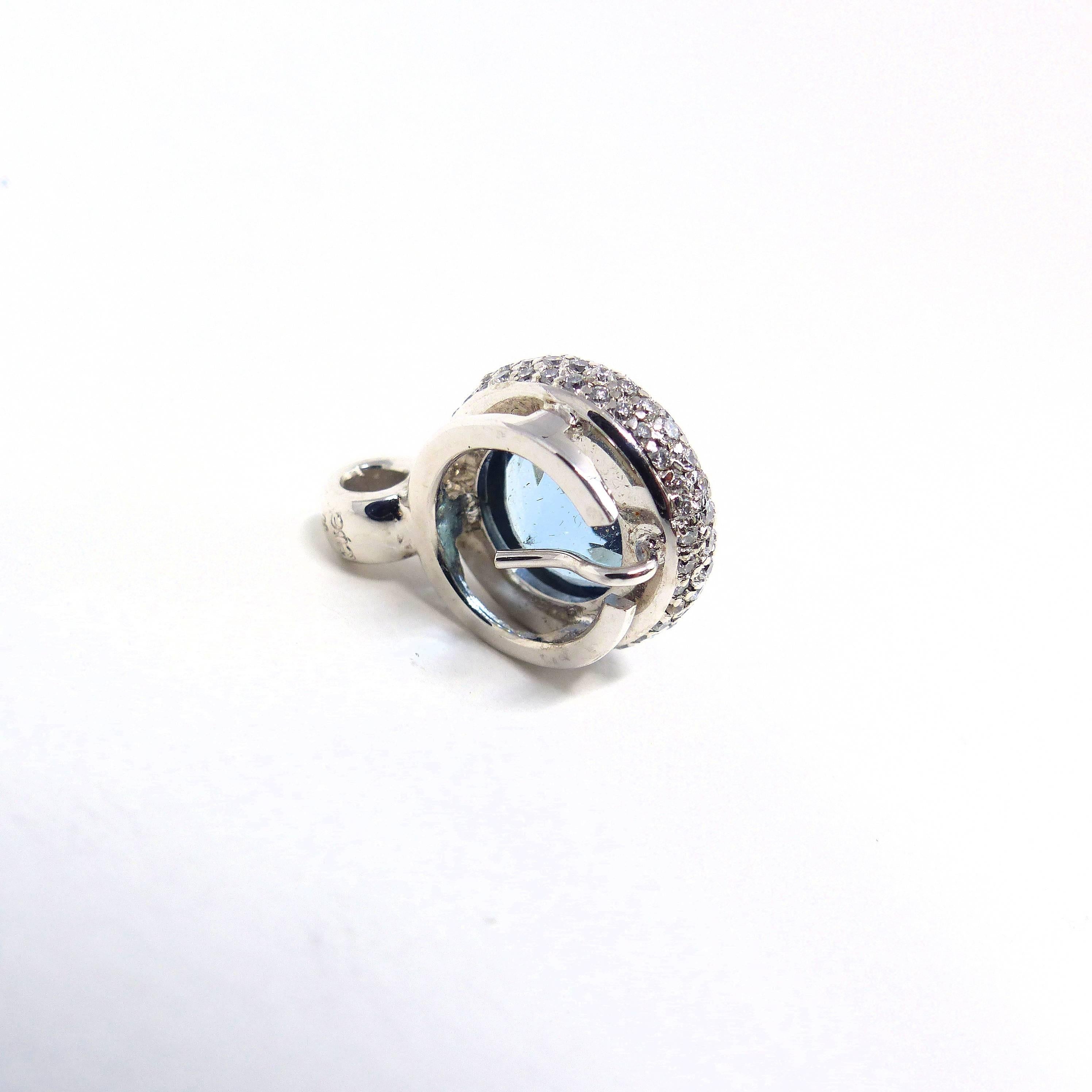 Contemporary Pendant in White Gold with 1 Aquamarine and Diamonds.  For Sale
