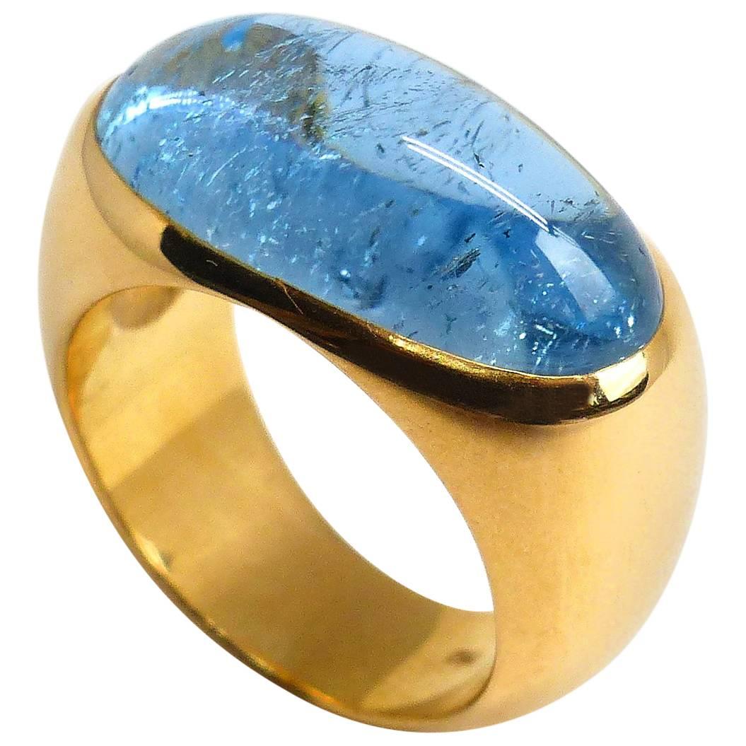 Leyser 18k Rose Gold Aquamarine Cabochon Ring at 1stDibs