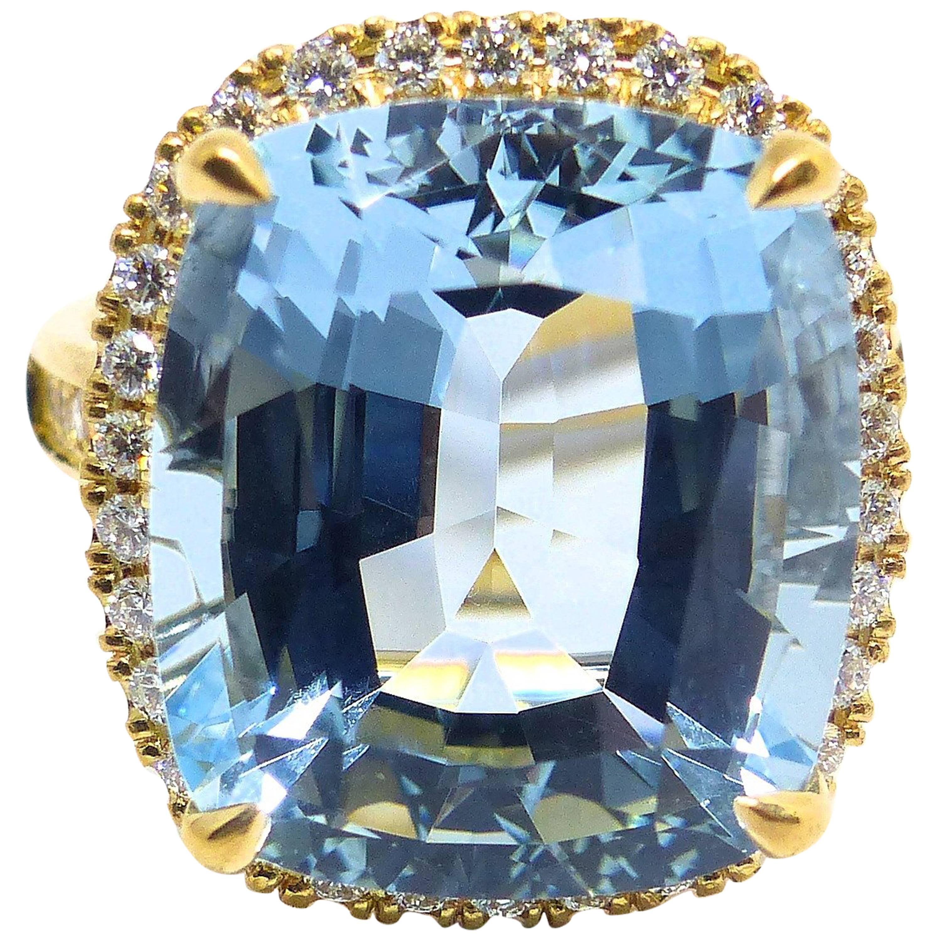 LEYSER 18k Rose Gold Aquamarine Diamond Ring 