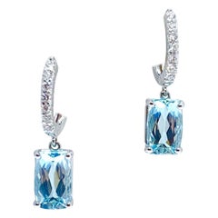 Fine Aquamarine and Diamond Earrings 14 Karat 5.85 Carat Certified