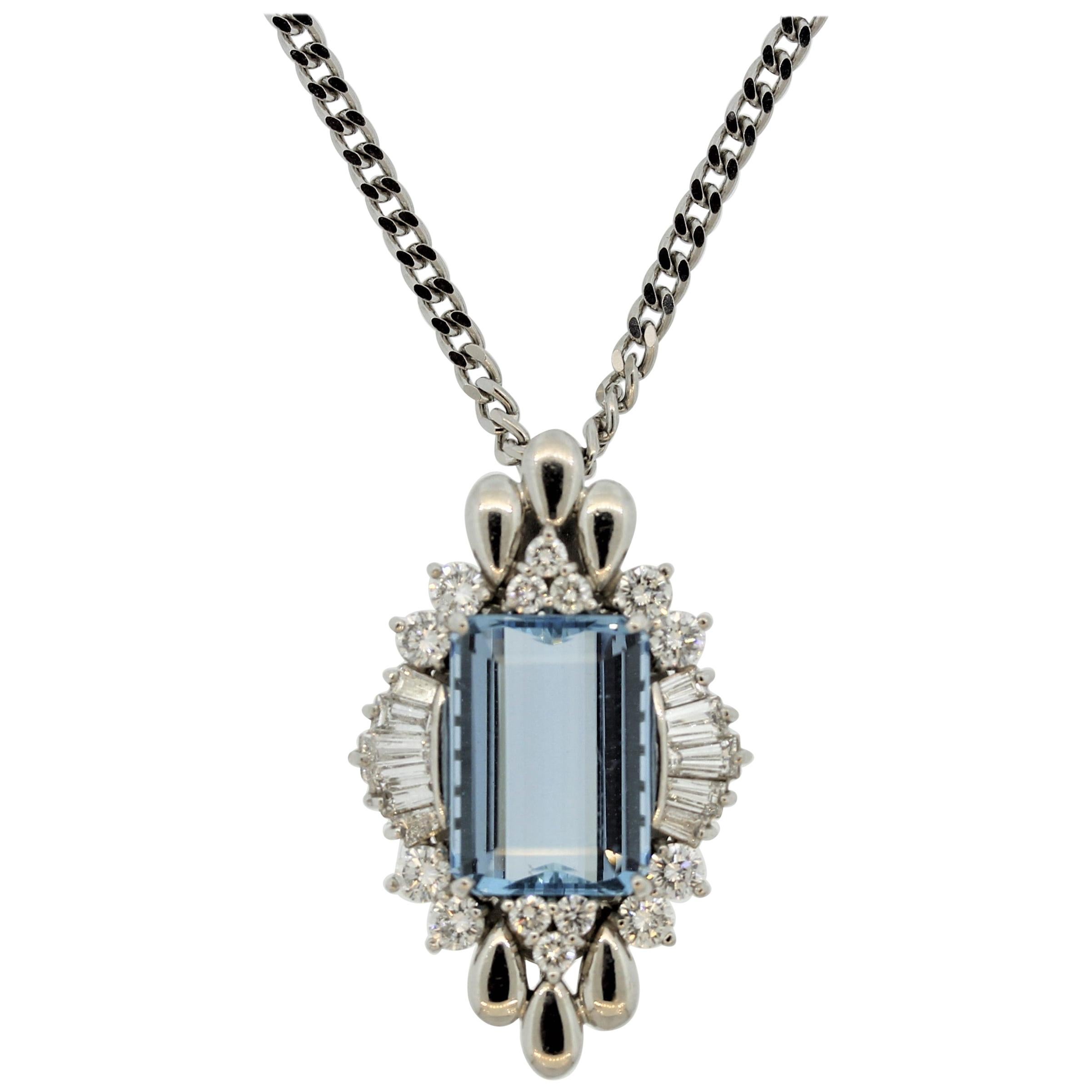 Fine Aquamarine Diamond Platinum Pendant