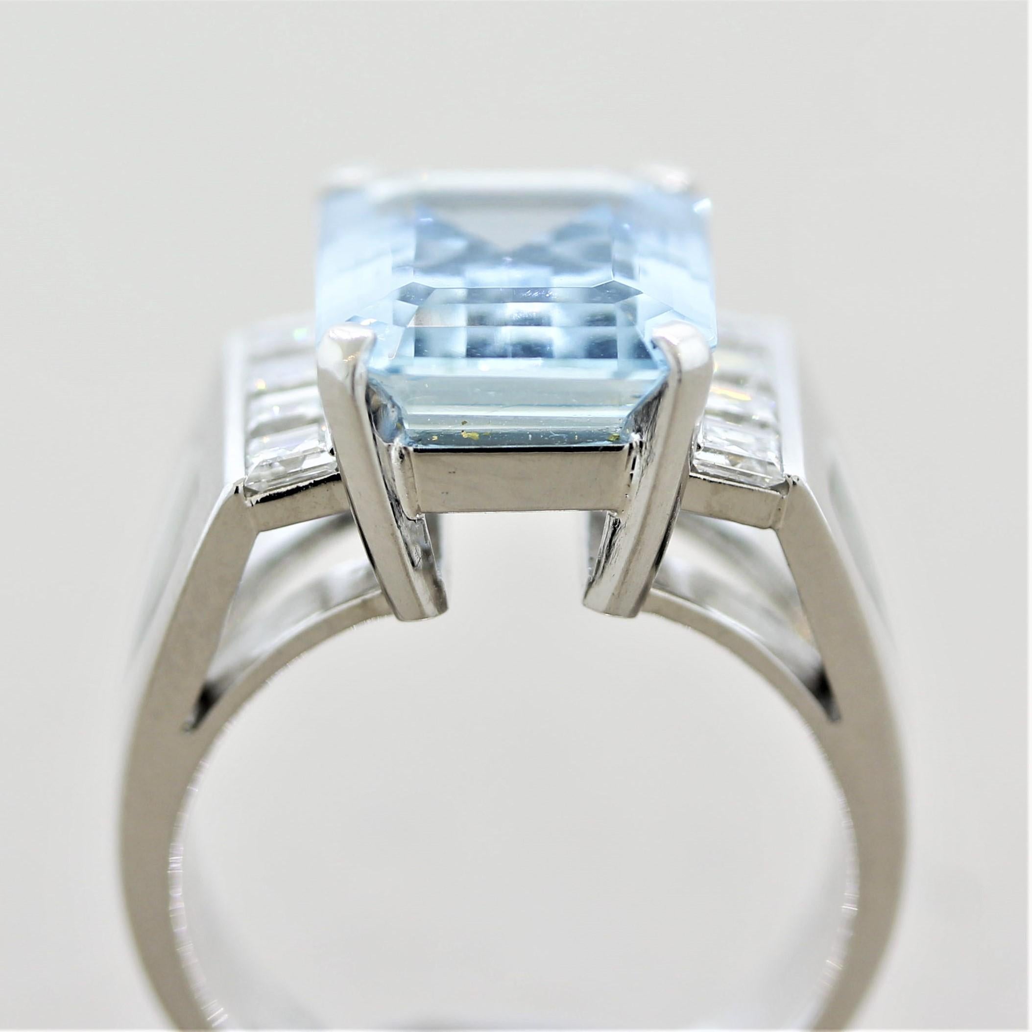 Fine Aquamarine Diamond Platinum Ring For Sale 1