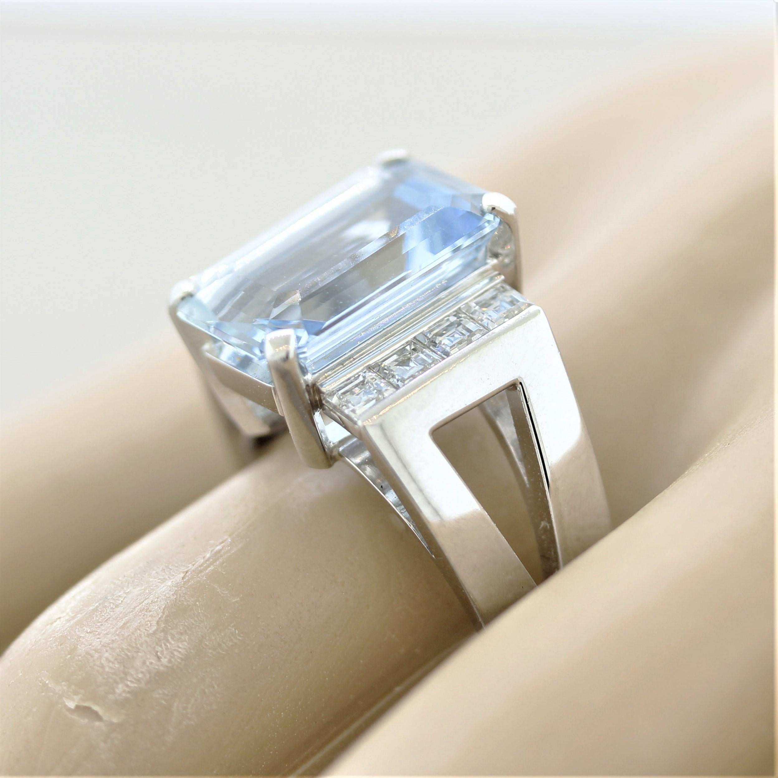 Fine Aquamarine Diamond Platinum Ring For Sale 2