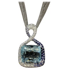 Fine Aquamarine Diamond Sapphire Gold Pendant Necklace