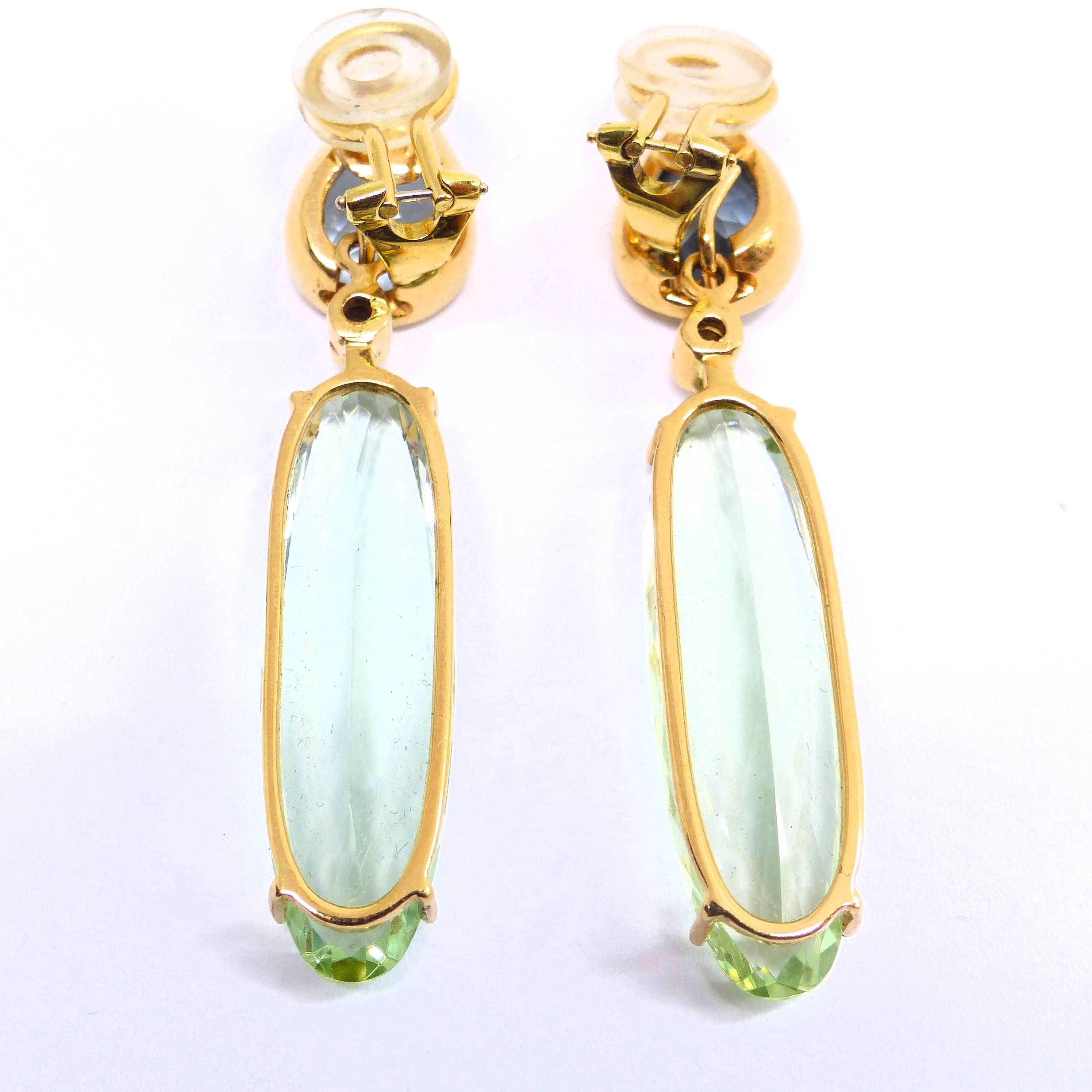 Oval Cut Leyser 18k Rose Gold Aquamarine Green Beryl Diamond Earrings For Sale
