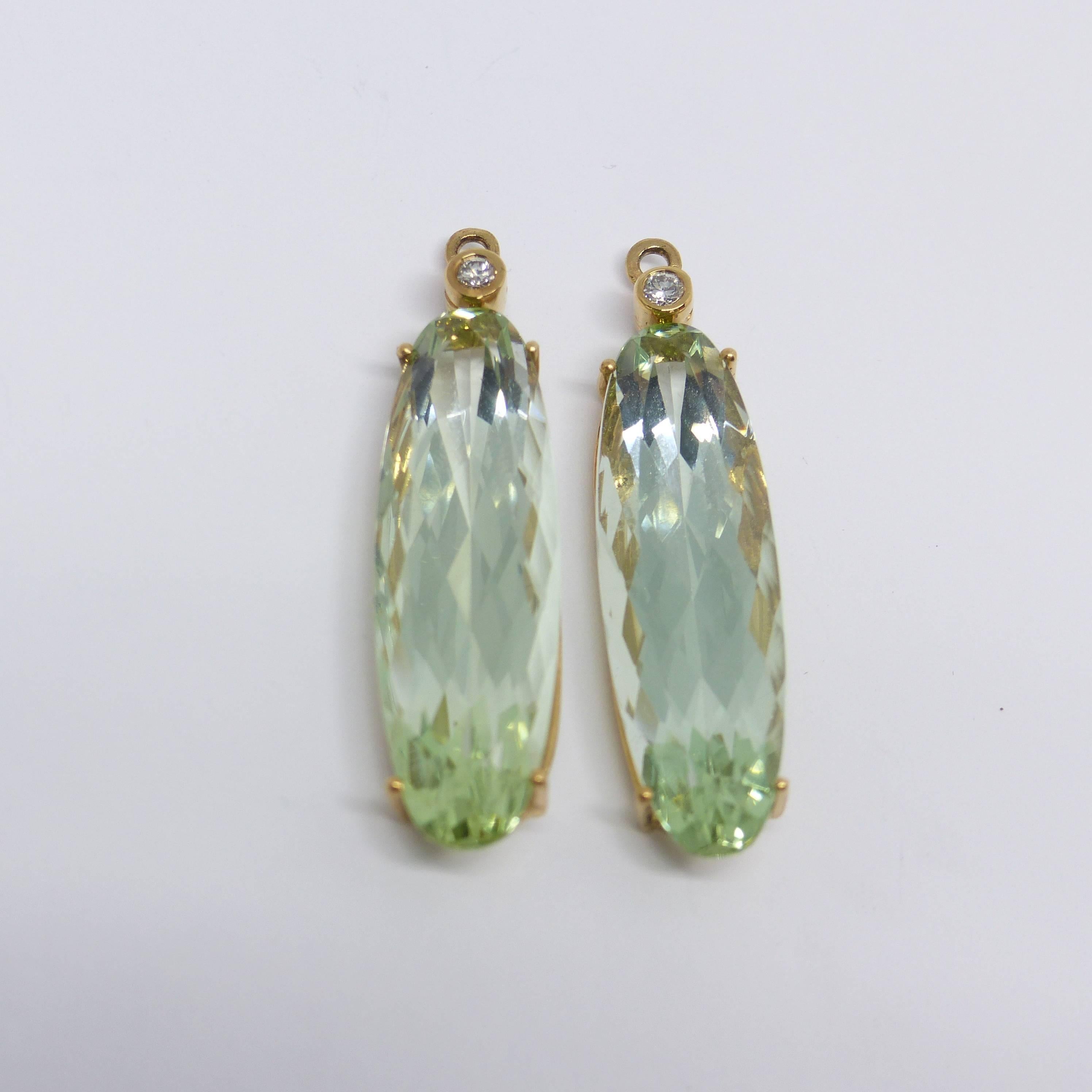 Women's Leyser 18k Rose Gold Aquamarine Green Beryl Diamond Earrings For Sale
