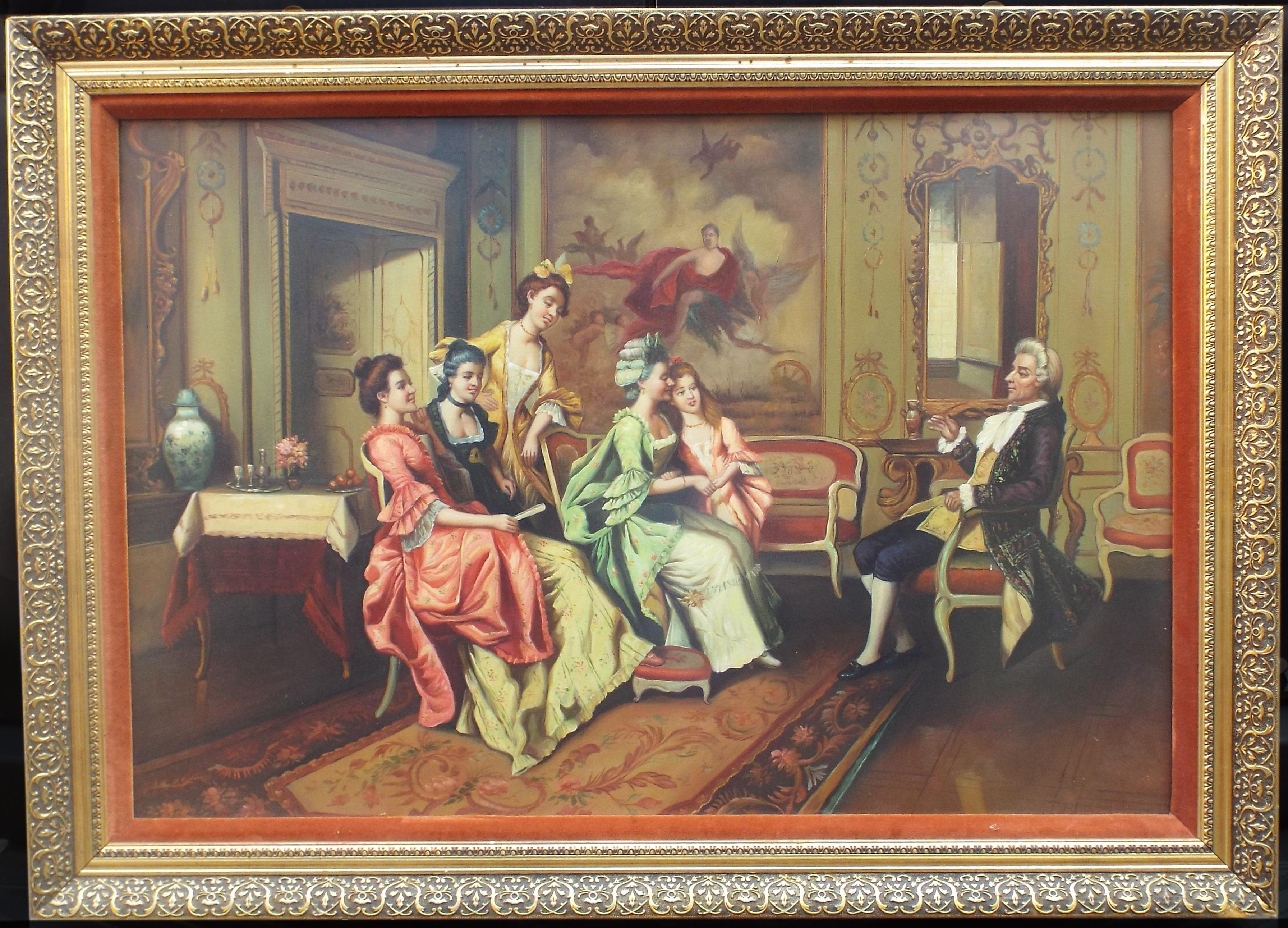 Fine aristocratic interior genre oil painting set in gilt frame


Style 18th century

Artist Unattributed

Subject Interior genre scene

Medium Oil on board

Size (frame) 107 x 78 cm / 42 x 30 1/2 in

Set in good quality heavy gilt