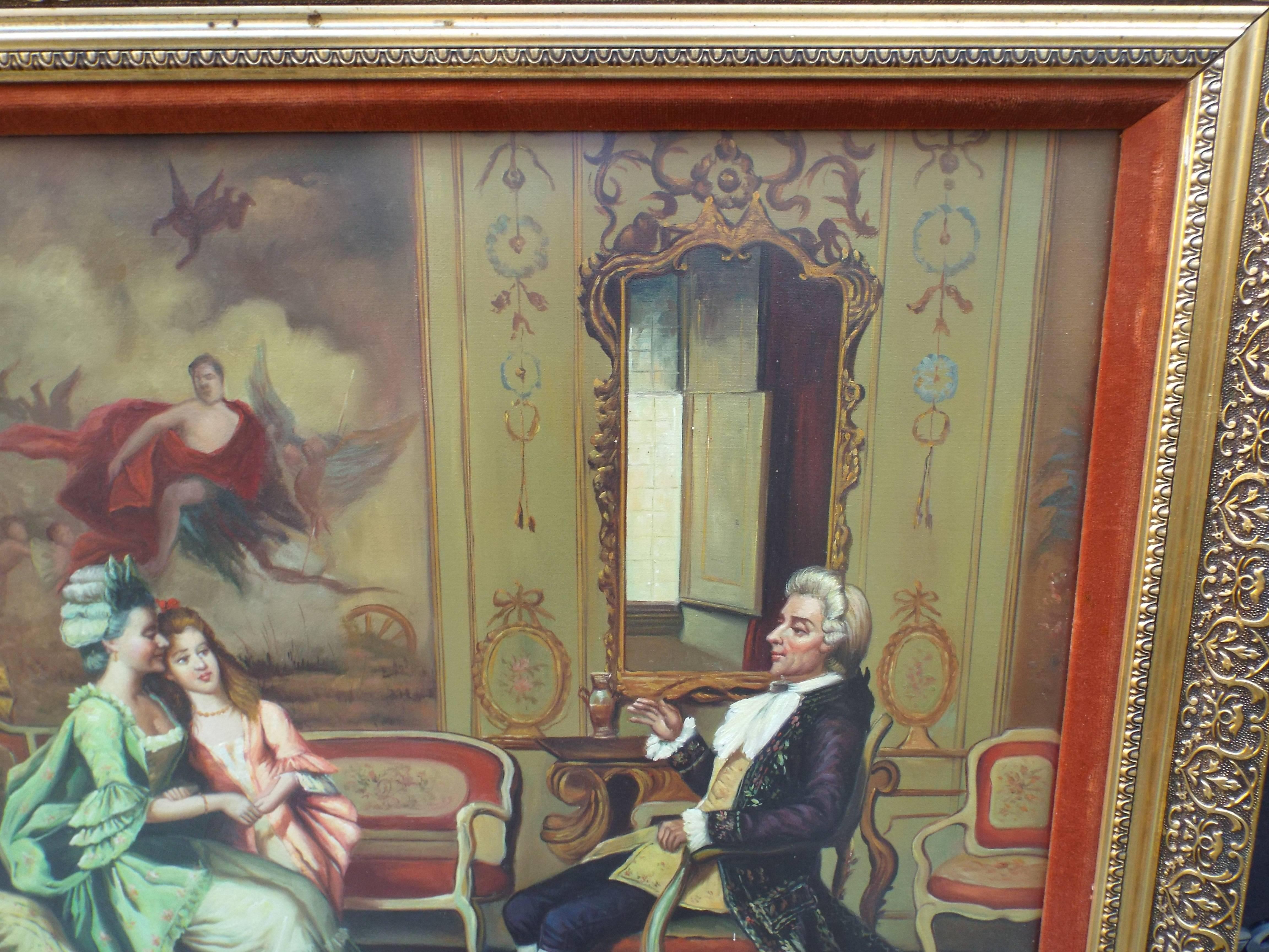 Fine Aristocratic Interior Genre Oil Painting Set in Gilt Frame For Sale 1