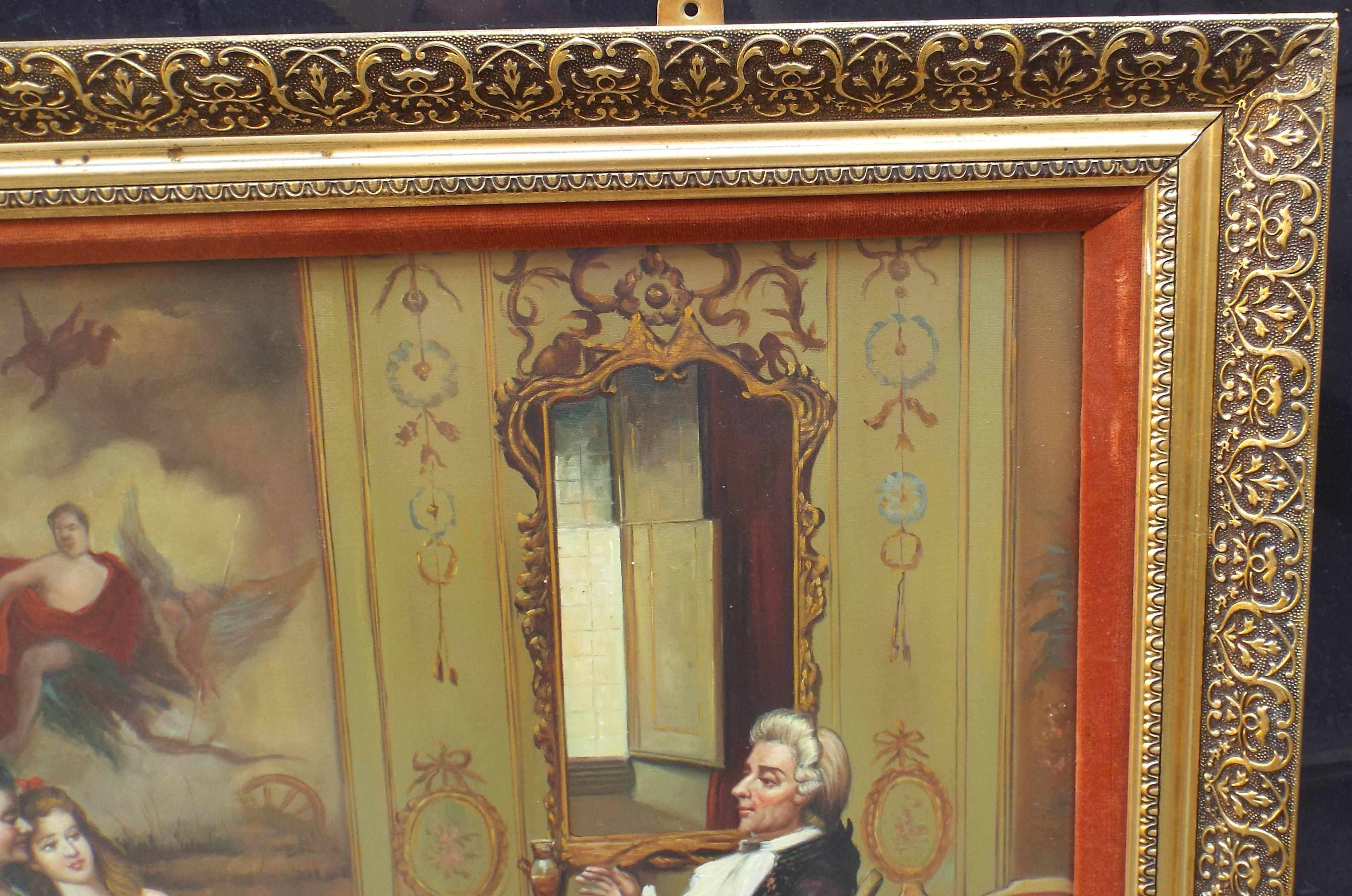 Fine Aristocratic Interior Genre Oil Painting Set in Gilt Frame For Sale 2