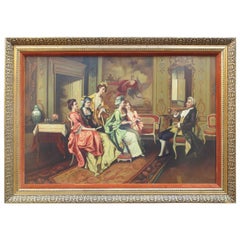 Fine Aristocratic Interior Genre Oil Painting Set in Gilt Frame