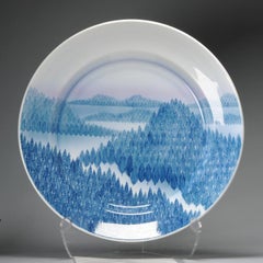 Fine Art 45CM Japanese Dish Arita, Artist Fujii Shumei Leaf Landscape Born, 1936