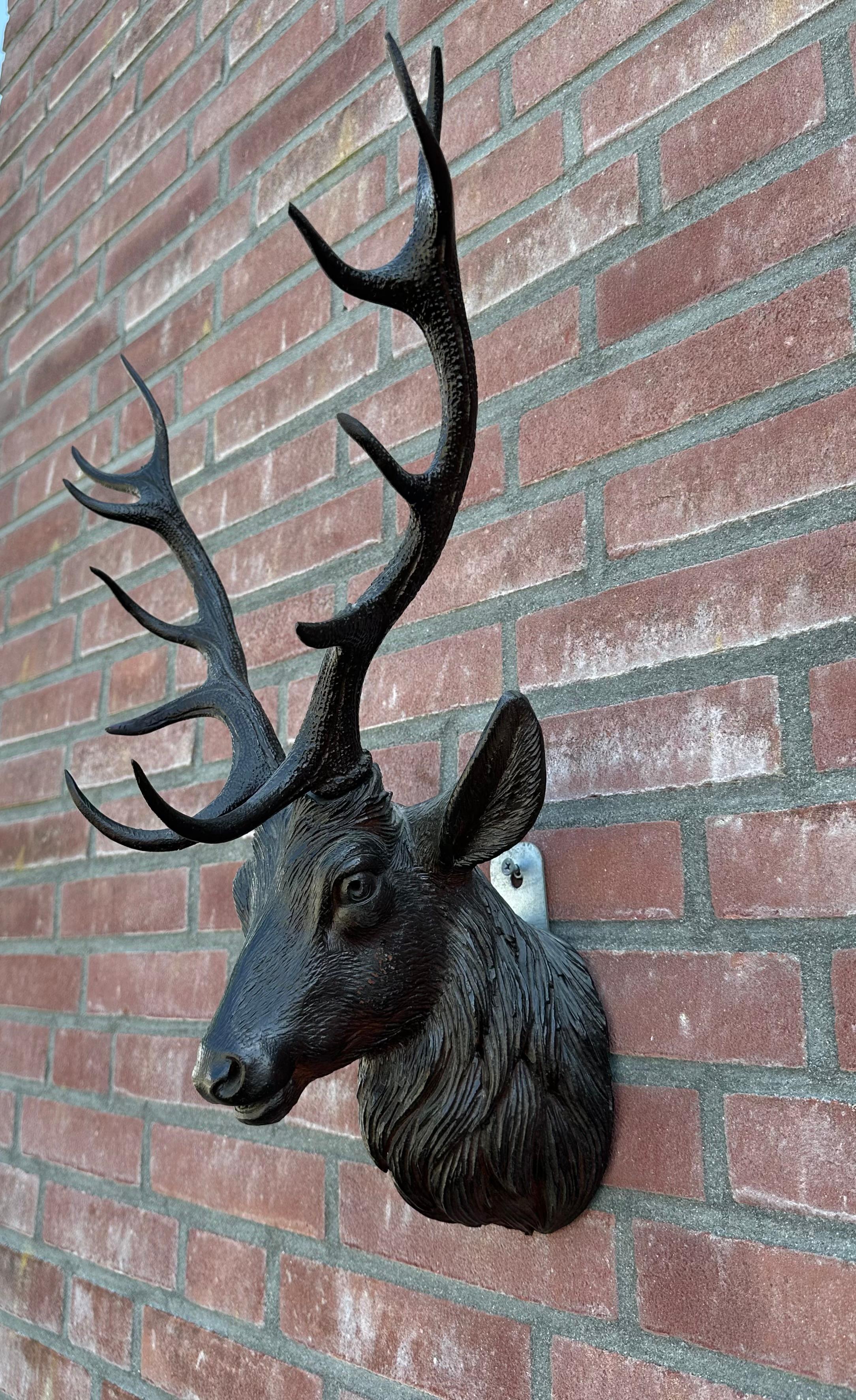 Escultura de pared de madera antigua tallada a mano con forma de trofeo de ciervo de la Selva Negra Bosque negro en venta