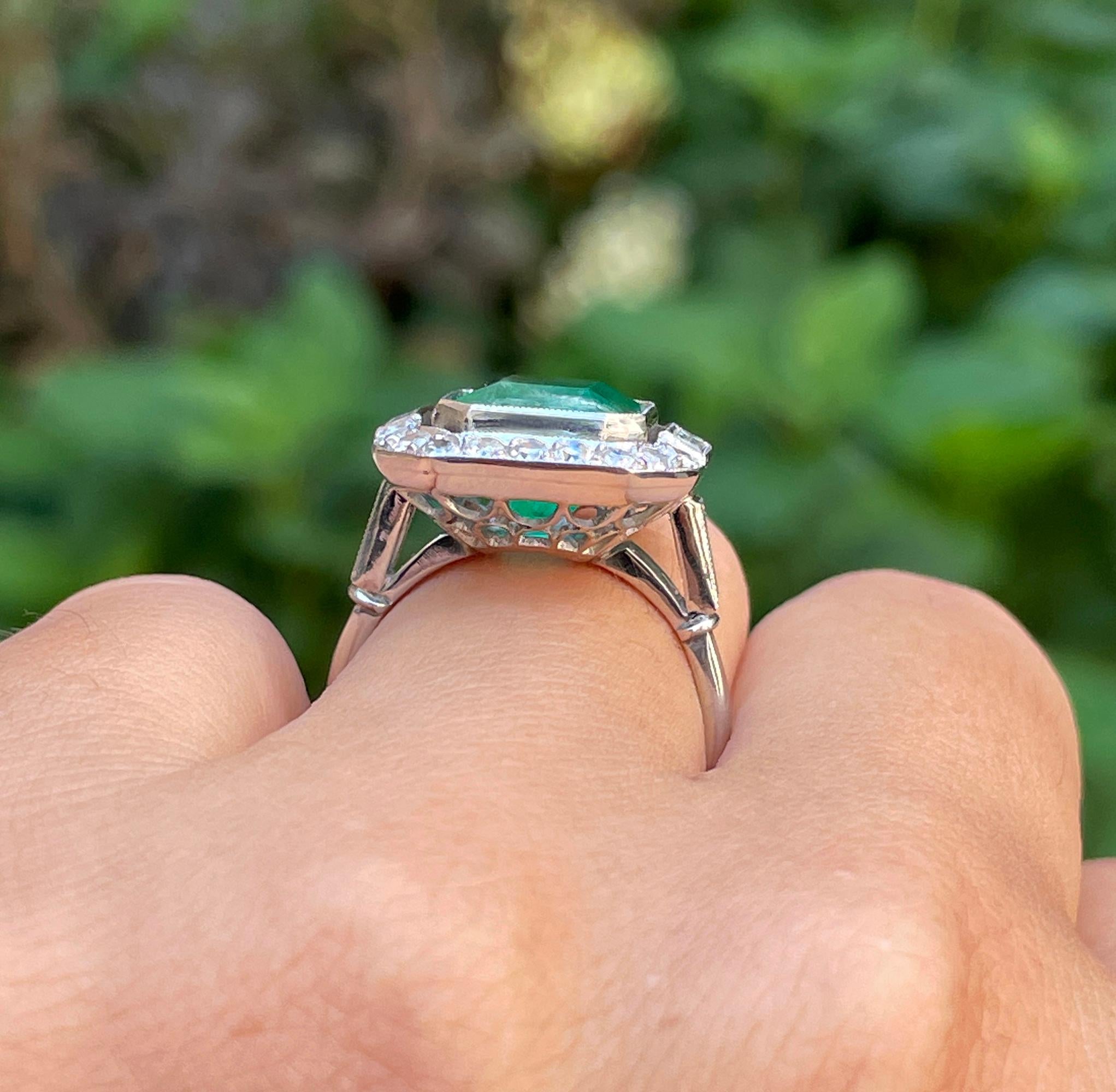 Fine Art Deco Style 5.50ctw GIA Green Emerald and Diamond Platinum Ring 6