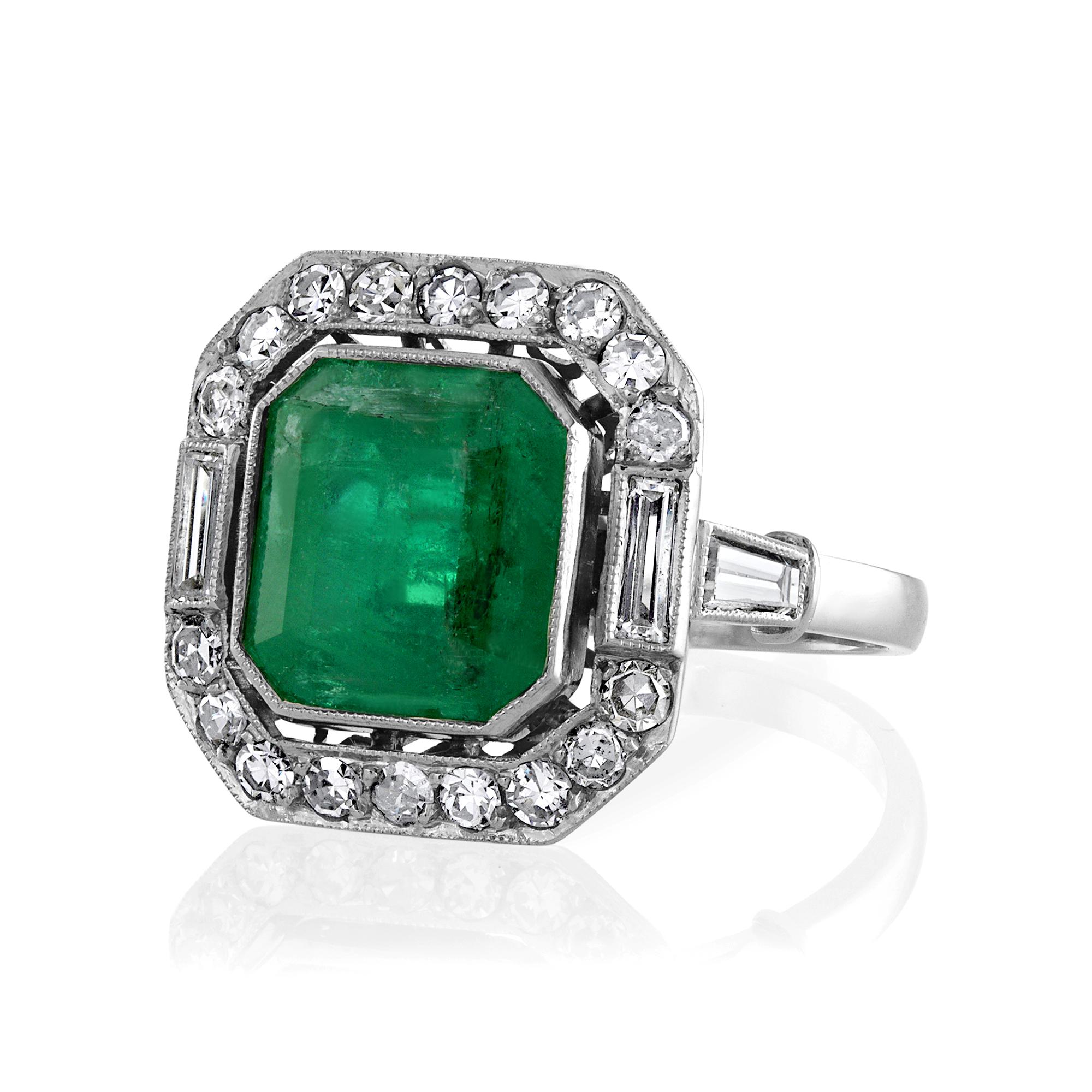 This Fine Bright Green Emerald and Diamond Art Deco Style Ring is a perfect alternative to a traditional engagement ring, this would also make a fantastic 