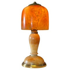 Vintage French  Art Deco Alabaster and Brass Table Lamp, circa 1930s
