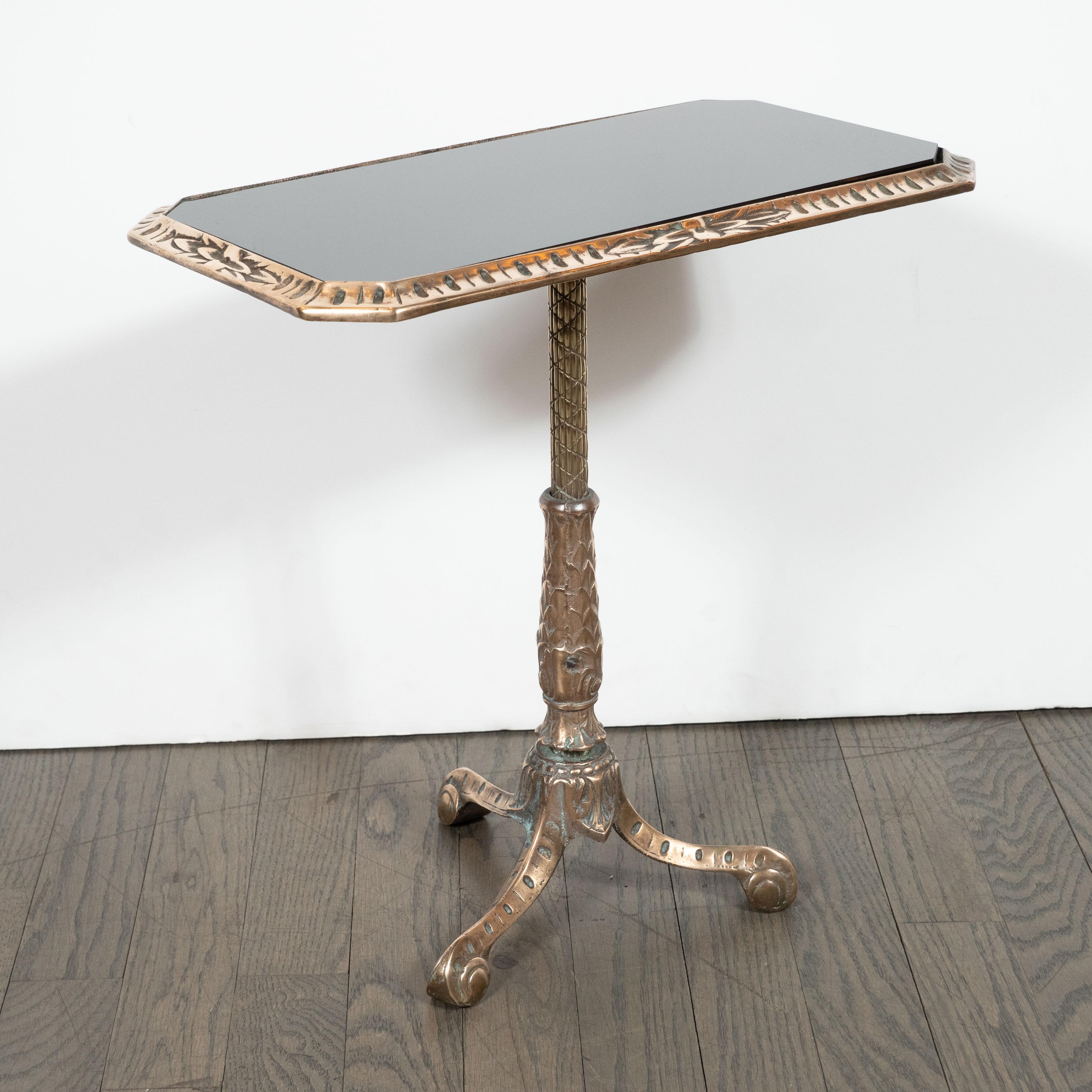 Fine Art Deco Antique Brass Drinks or Side Table with Inset Black Vitrolite Top In Excellent Condition In New York, NY