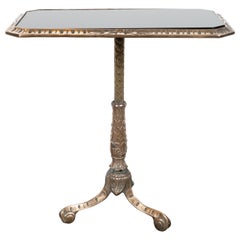 Fine Art Deco Antique Brass Drinks or Side Table with Inset Black Vitrolite Top