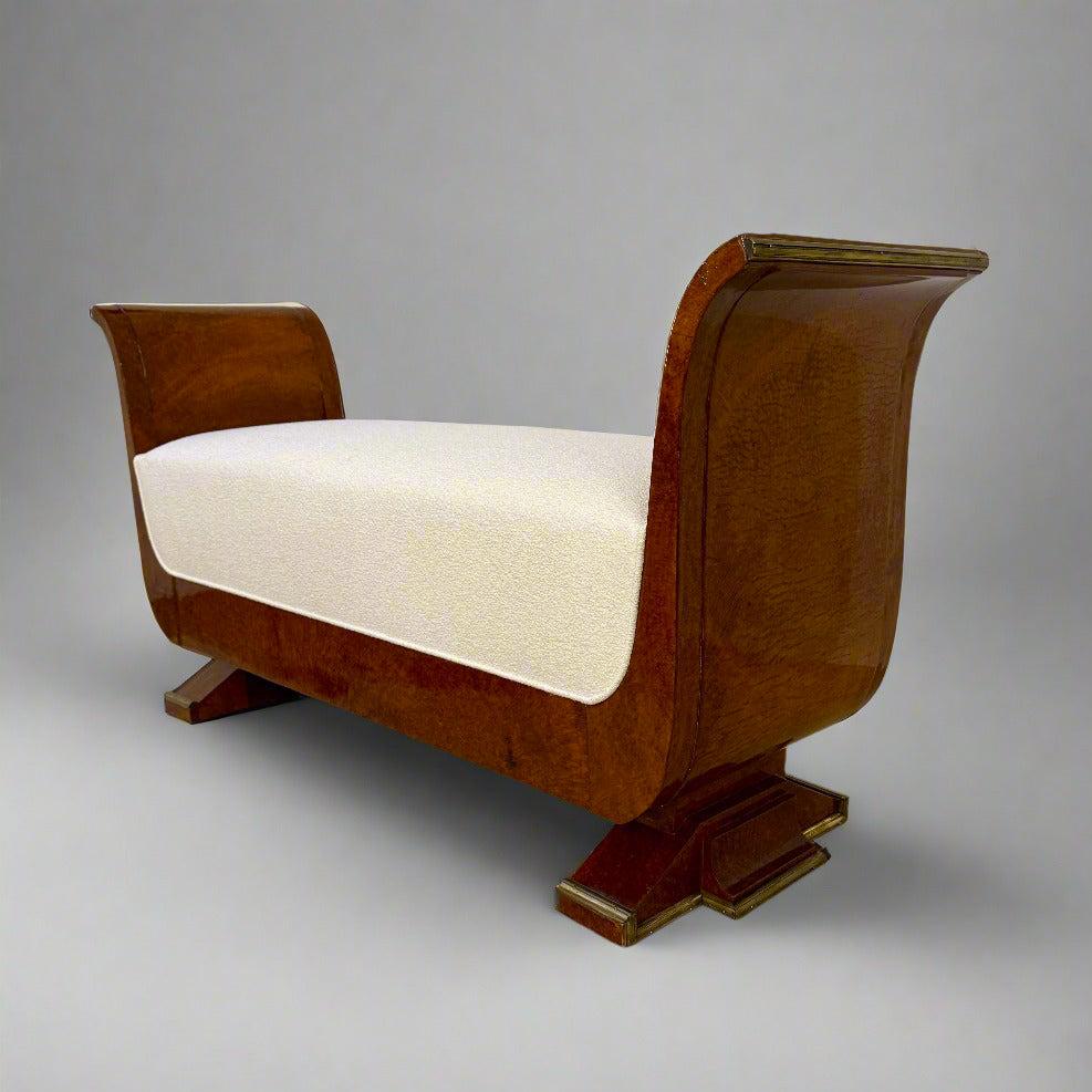 Banc Art Déco en Amboyna avec détails en bronze patiné, France Bon état - En vente à New York, NY