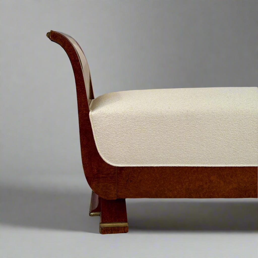 Bronze Banc Art Déco en Amboyna avec détails en bronze patiné, France en vente