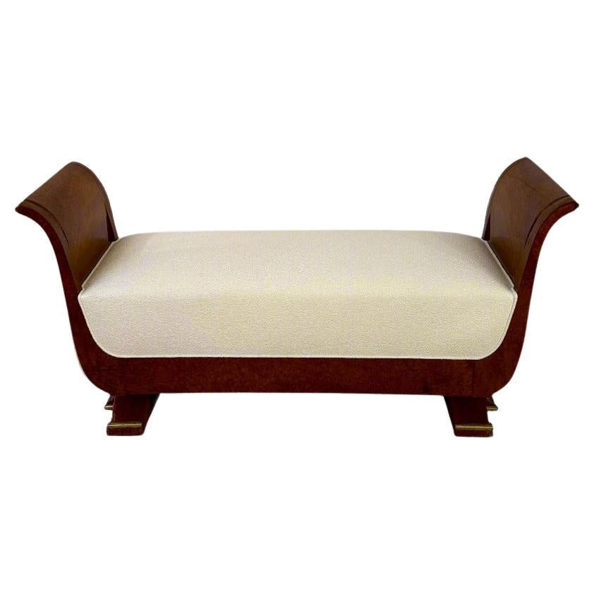 Fine Art Deco Bench in Amboyna with Patinated Bronze Details, France