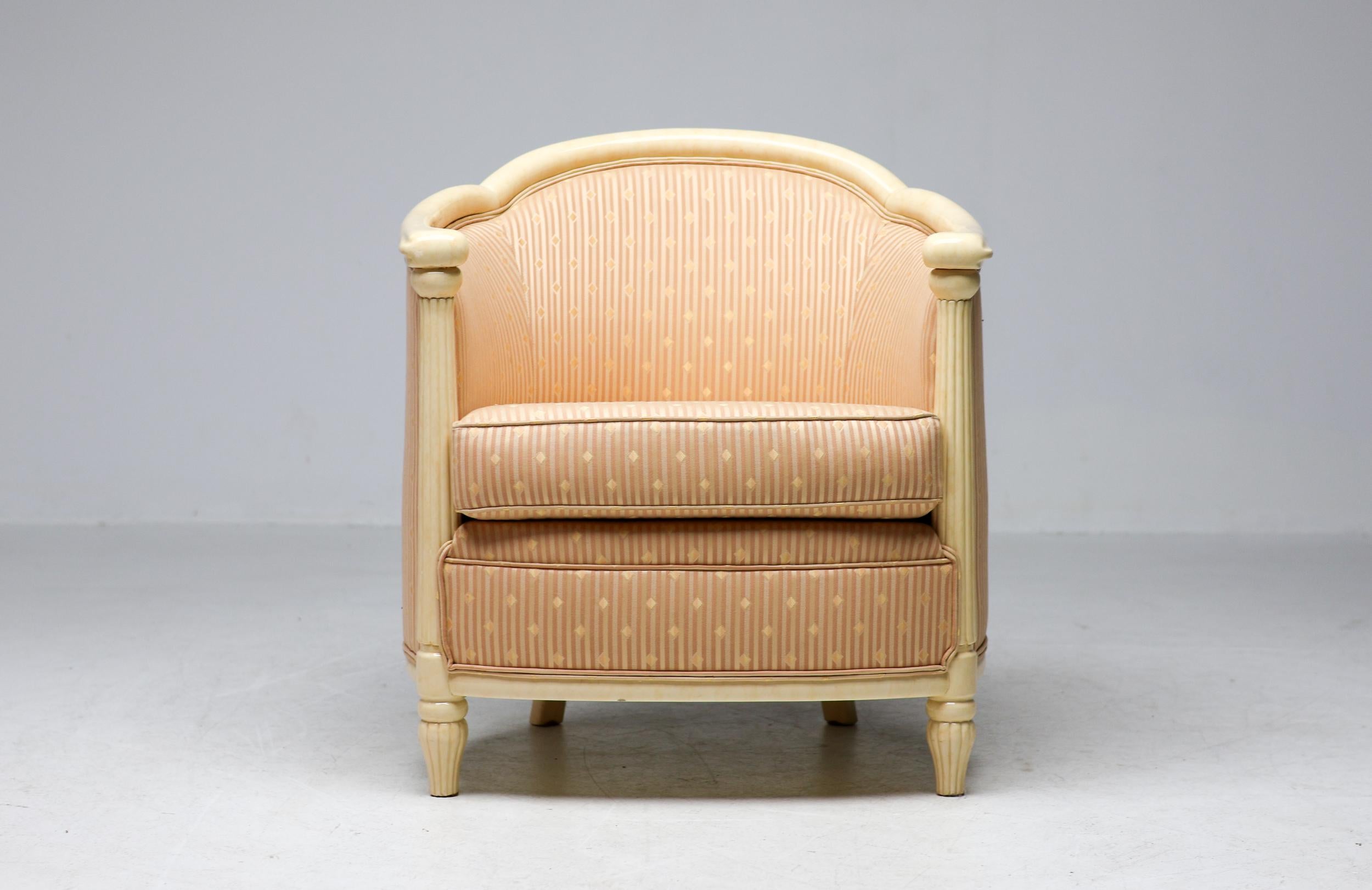 Fine Art Deco Bergère Club Chair Hollywood Recency Style Damask For Sale 8