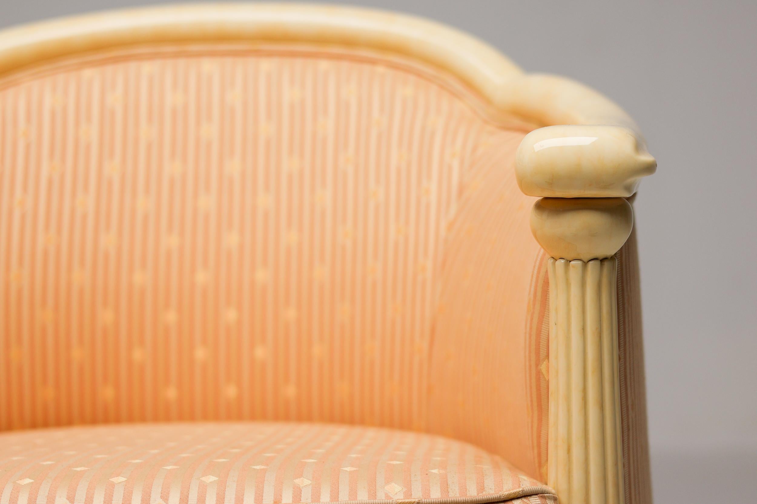 Lacquered Fine Art Deco Bergère Club Chair Hollywood Recency Style Damask For Sale