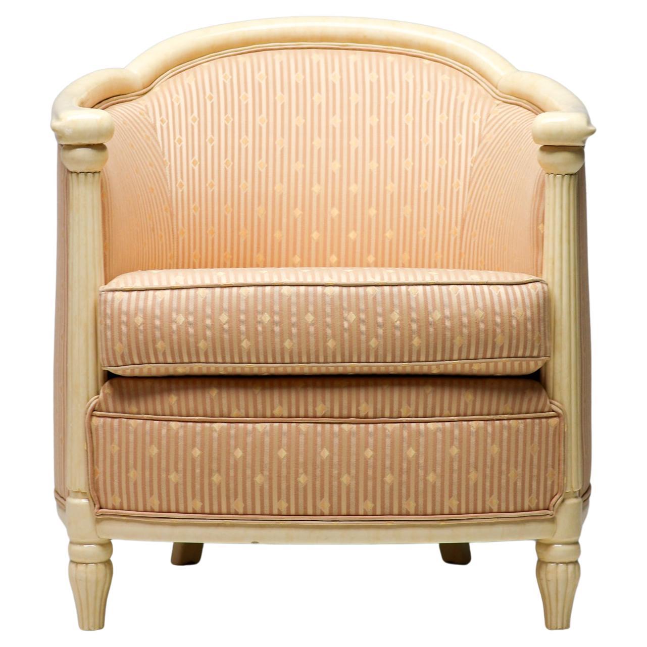 Fine Art Deco Bergère Club Chair Hollywood Recency Style Damask For Sale