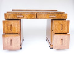 Fine Art Deco Burr Walnut 6 Drawer desk circa 1930s