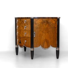Fine Art Deco Demi Lune Cabinet With Silver Plated Handles Late 1920's