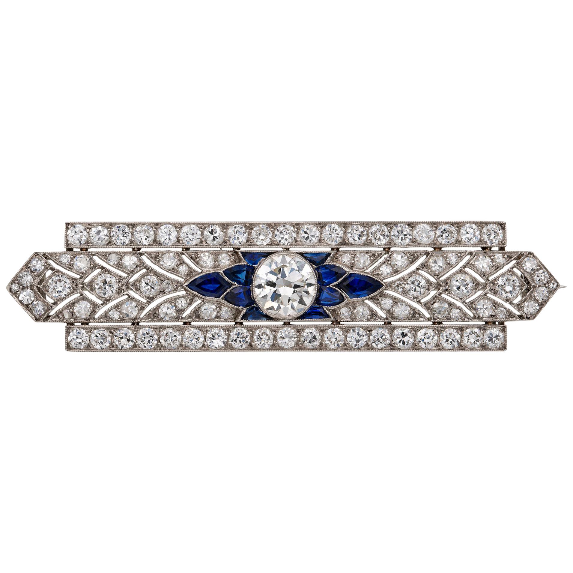 Fine Art Deco Diamond and Sapphire Bar Brooch