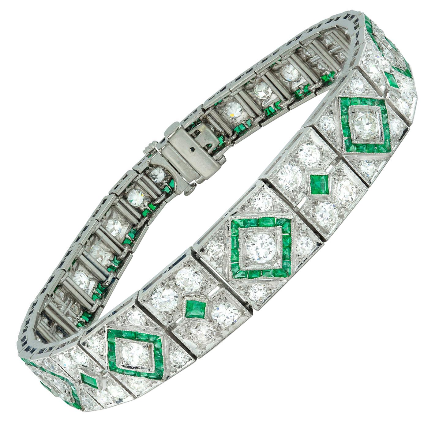 Fine Art Deco Emerald and Diamond Bracelet