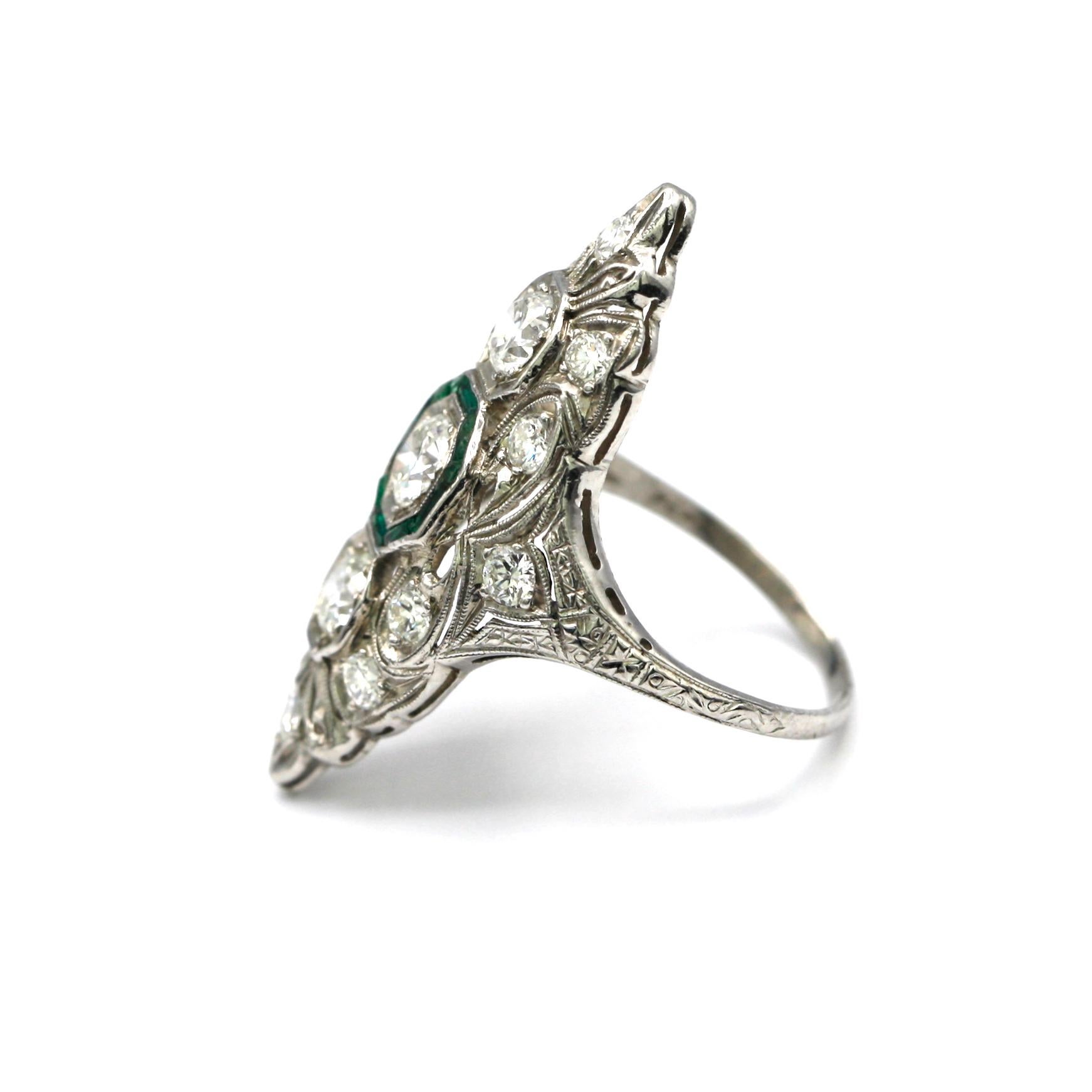 Women's or Men's Fine Art Deco Emerald and Diamond Ring For Sale