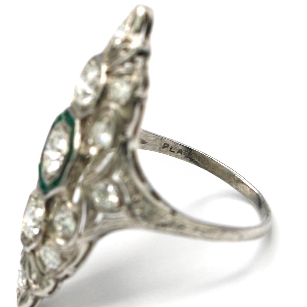 Fine Art Deco Emerald and Diamond Ring For Sale 1