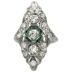 Fine Art Deco Emerald and Diamond Ring