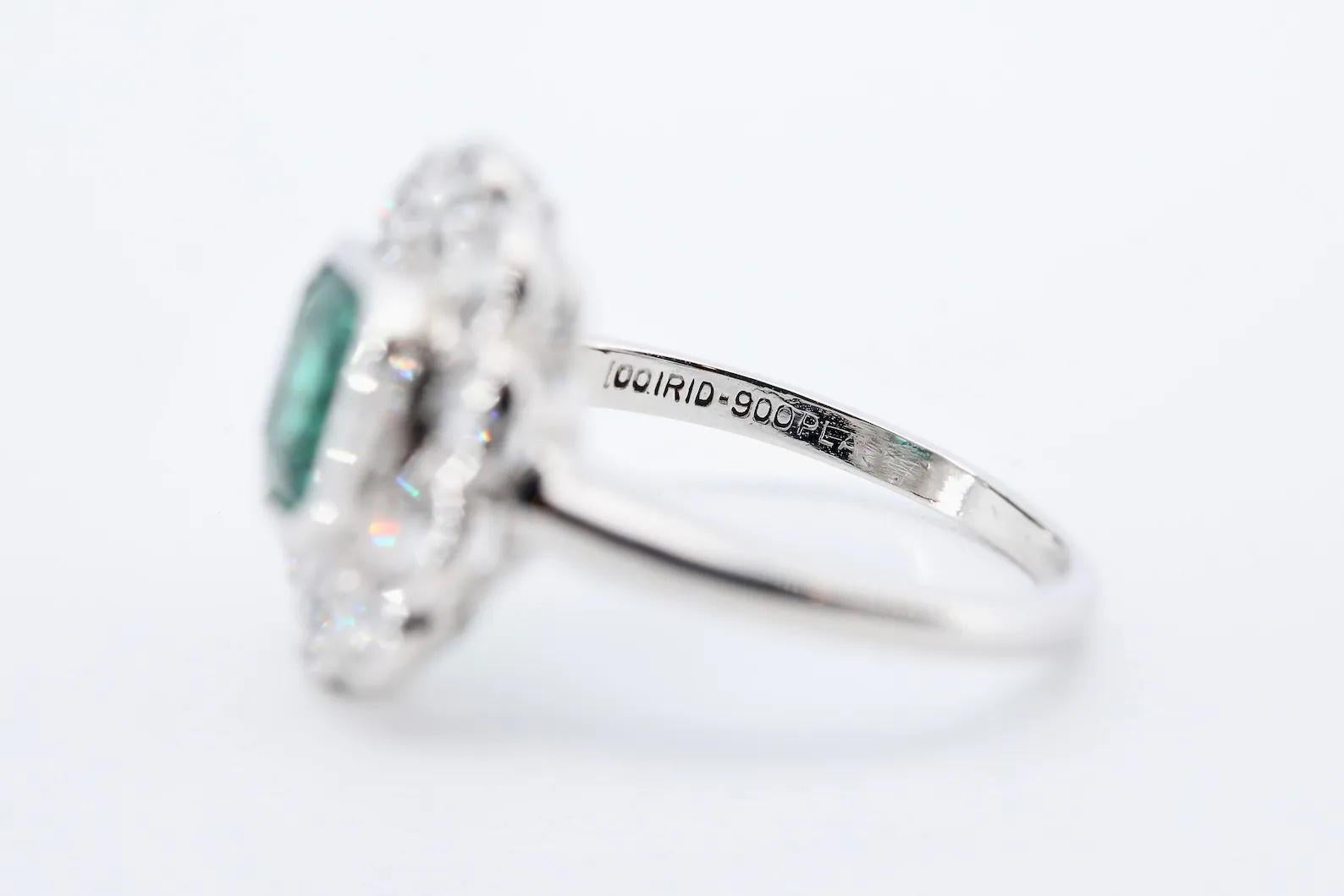 GIA Art Deco Emerald, & Diamond Ring in Platinum In Good Condition For Sale In Boston, MA