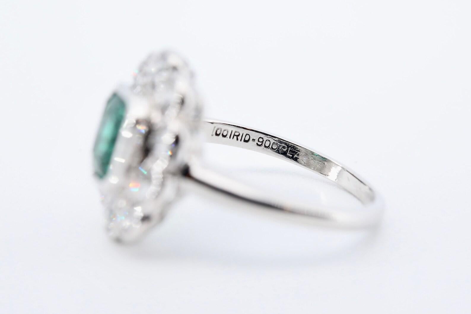 Women's Fine Art Deco Emerald, & Diamond Ring in Platinum For Sale