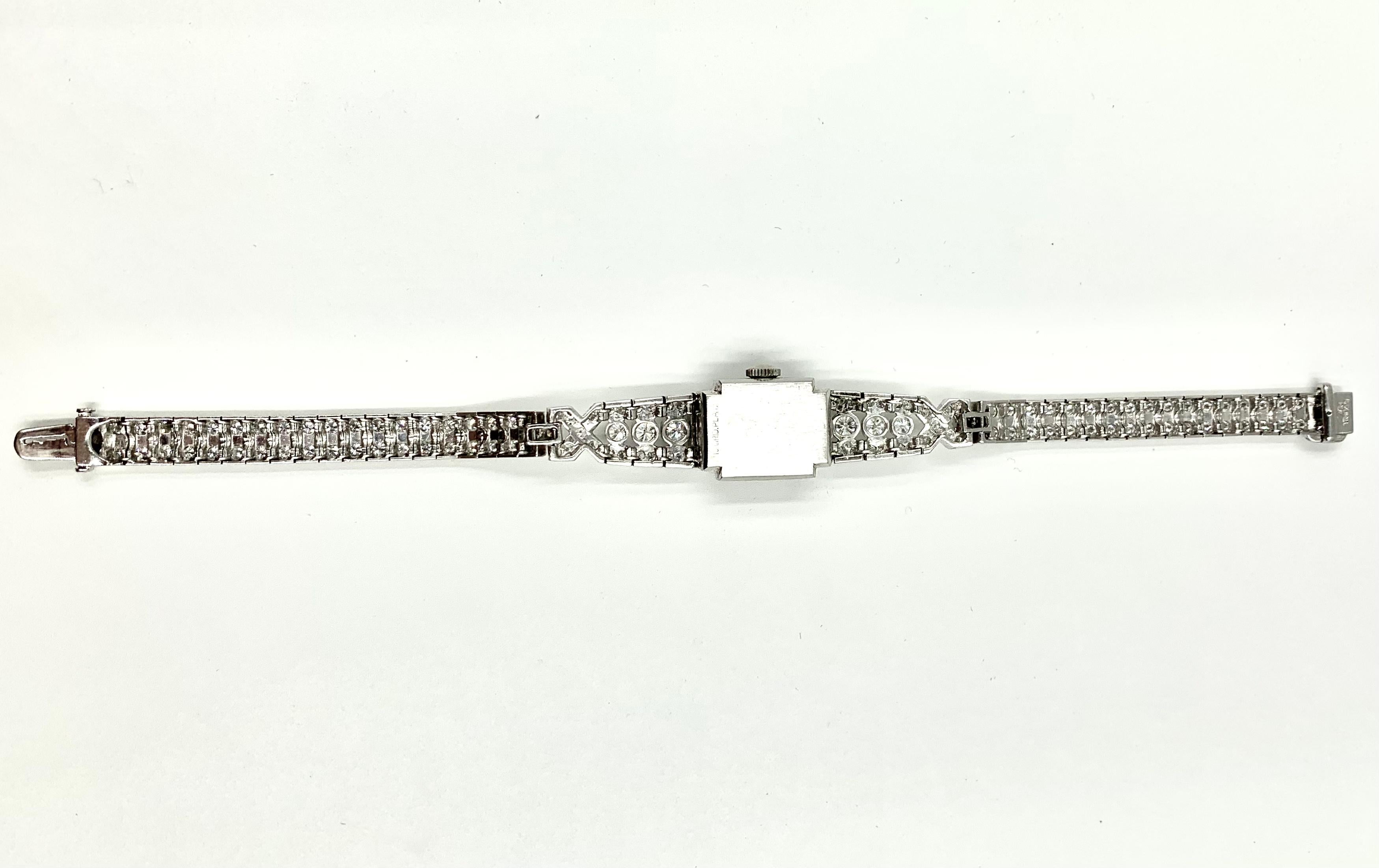 Fine Art Deco Hamilton 4.8 Carat Diamond Platinum Dress Watch For Sale 5