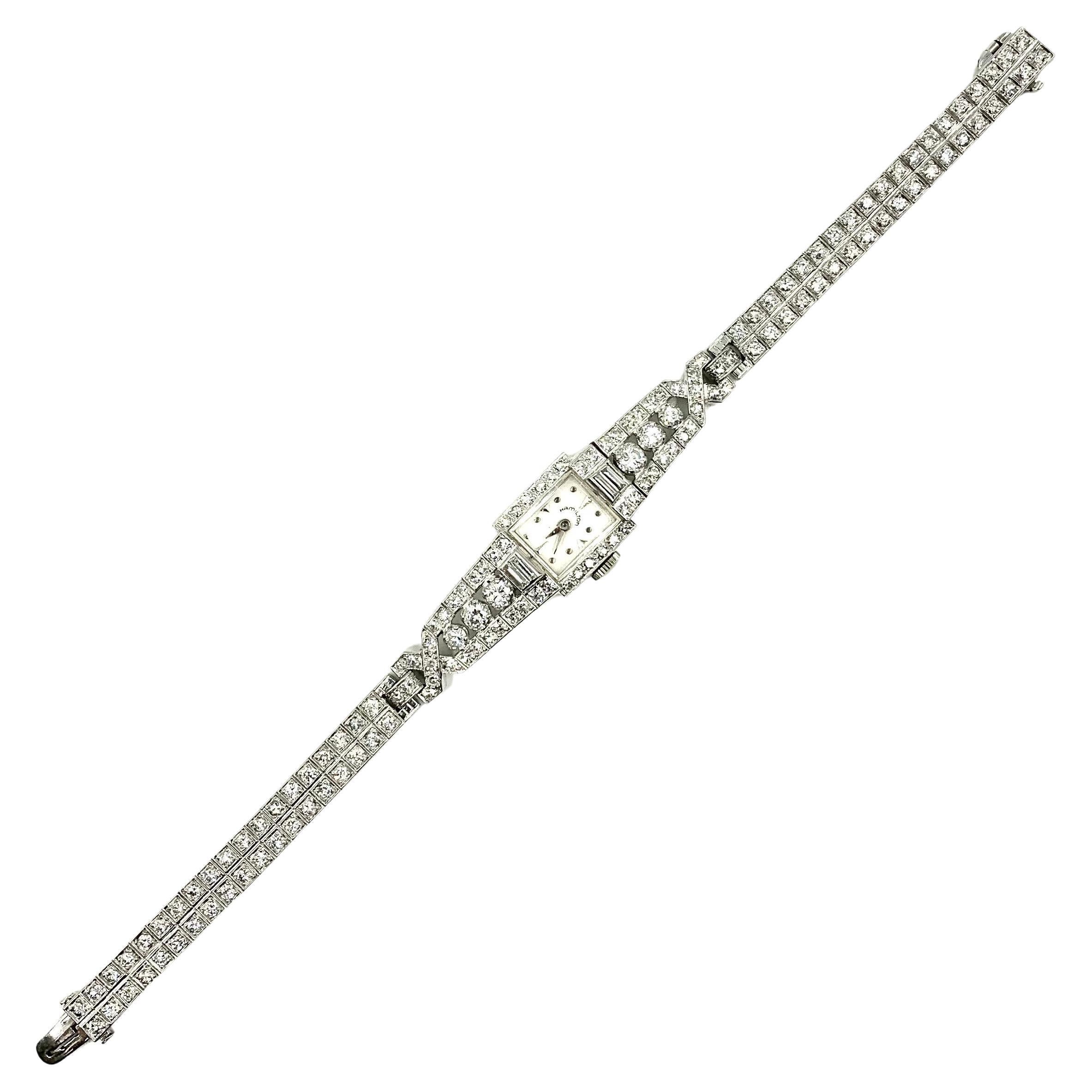 Fine Art Deco Hamilton 4.8 Carat Diamond Platinum Dress Watch