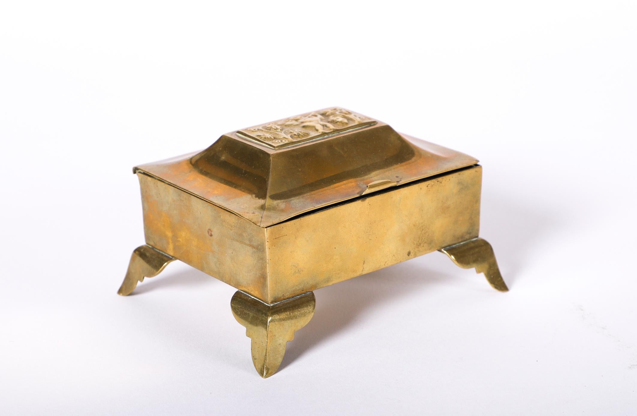 Polished Fine Art Deco Karl Hagenauer Brass Cigarette Box, Vienna, 1920s For Sale