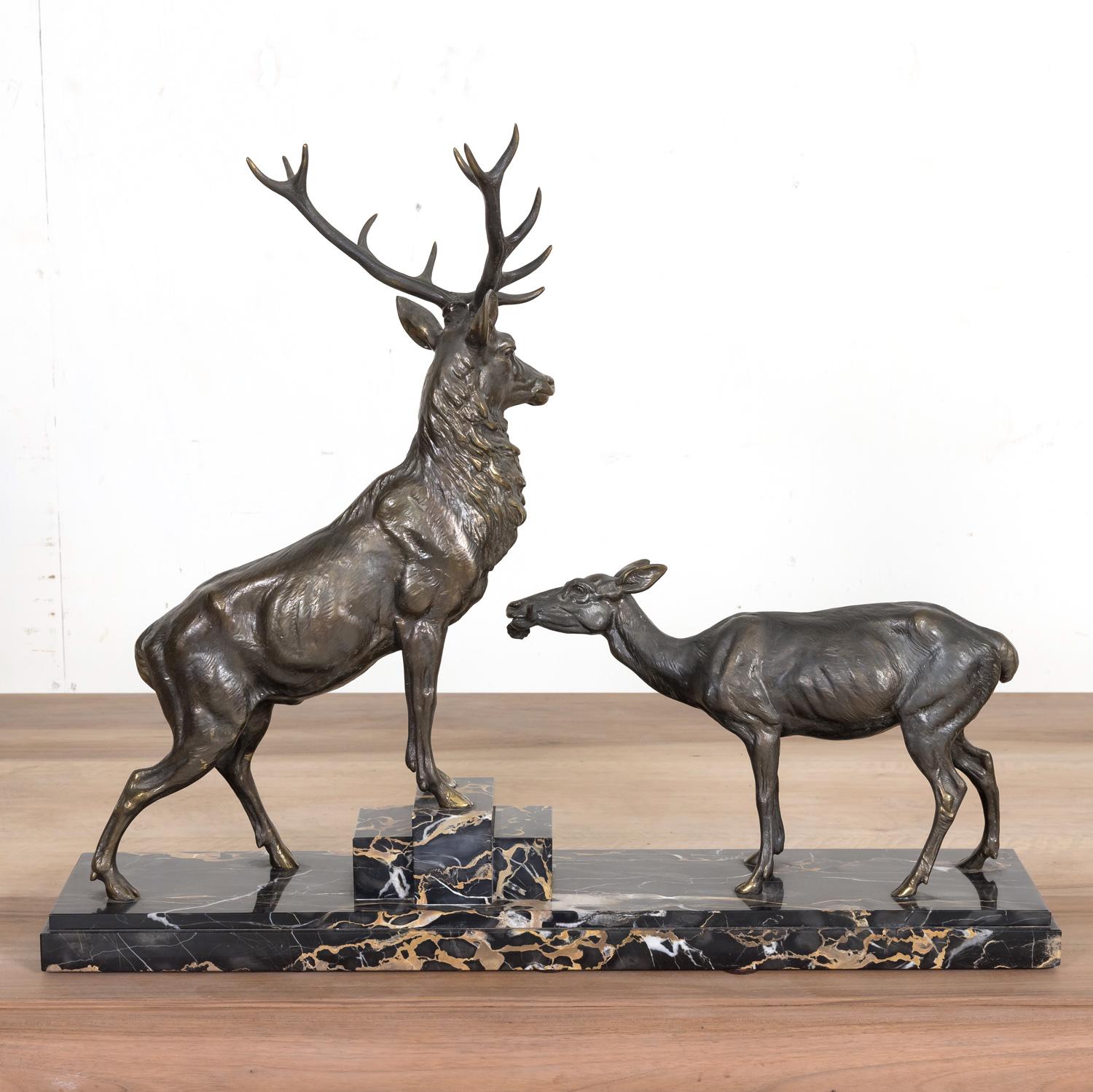  Fine Art Deco Louis Albert Carvin Spelter Animalier Sculpture of Stag and Doe 9