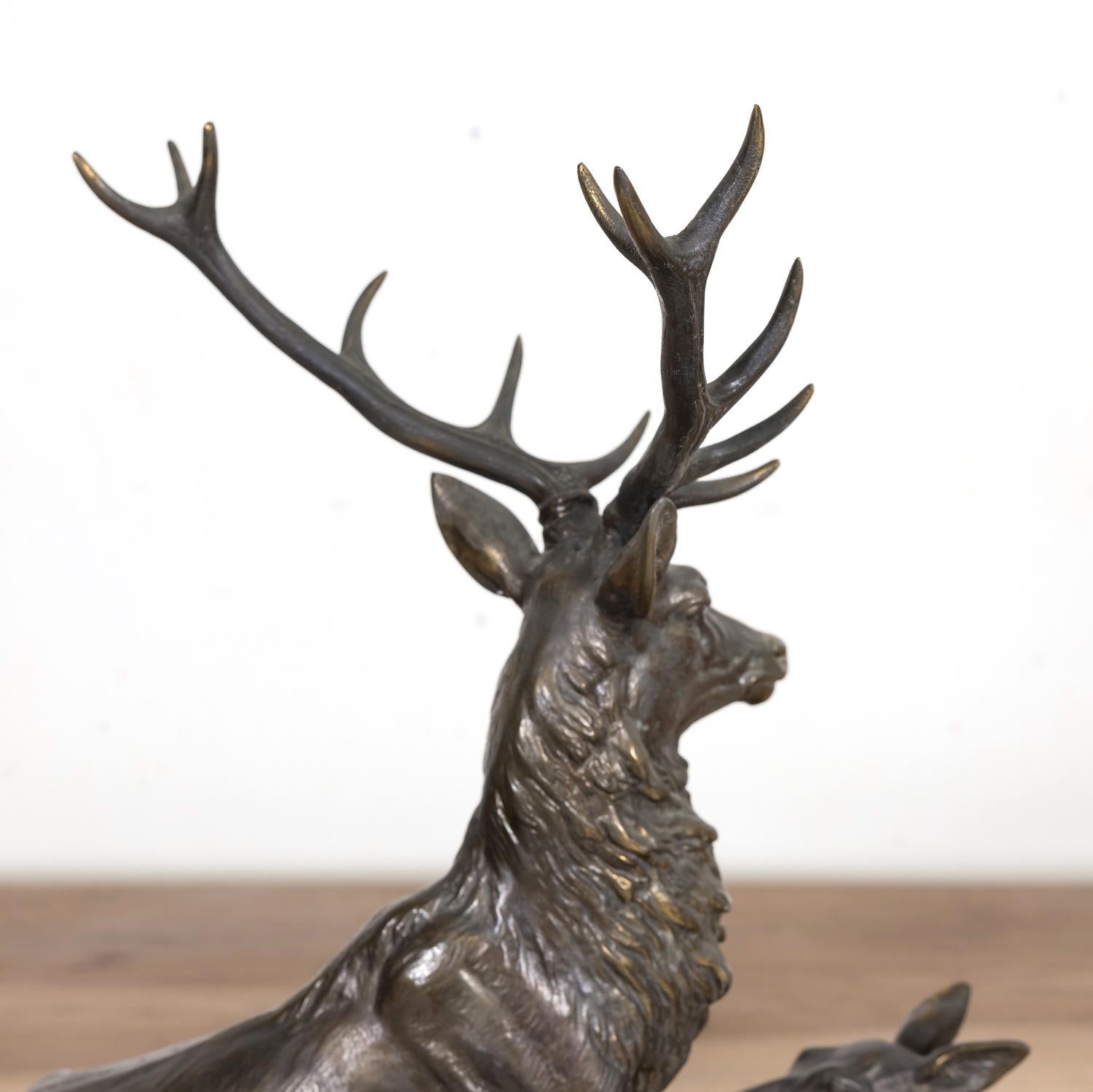  Fine Art Deco Louis Albert Carvin Spelter Animalier Sculpture of Stag and Doe 11