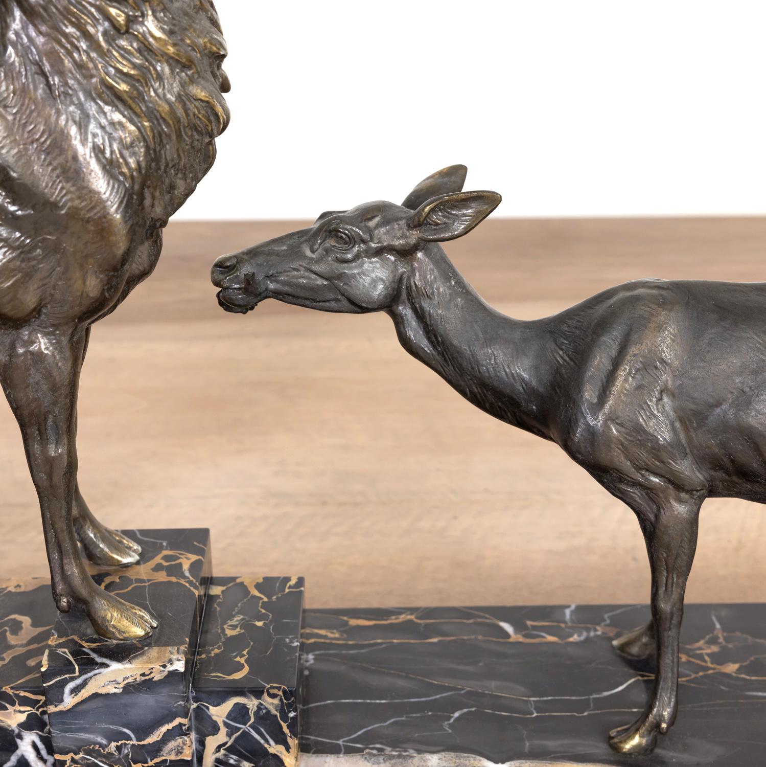  Fine Art Deco Louis Albert Carvin Spelter Animalier Sculpture of Stag and Doe 12