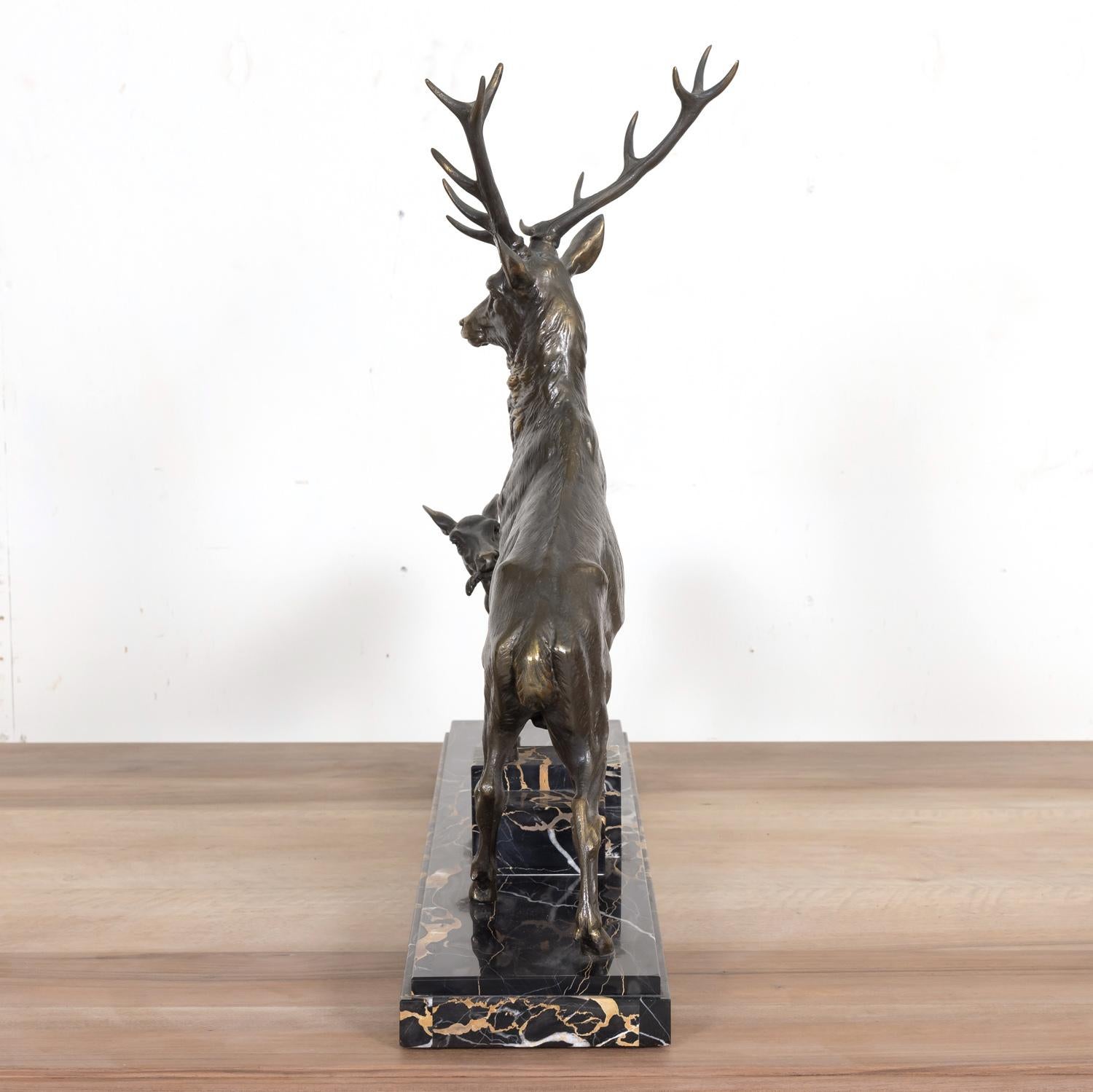  Fine Art Deco Louis Albert Carvin Spelter Animalier Sculpture of Stag and Doe 14